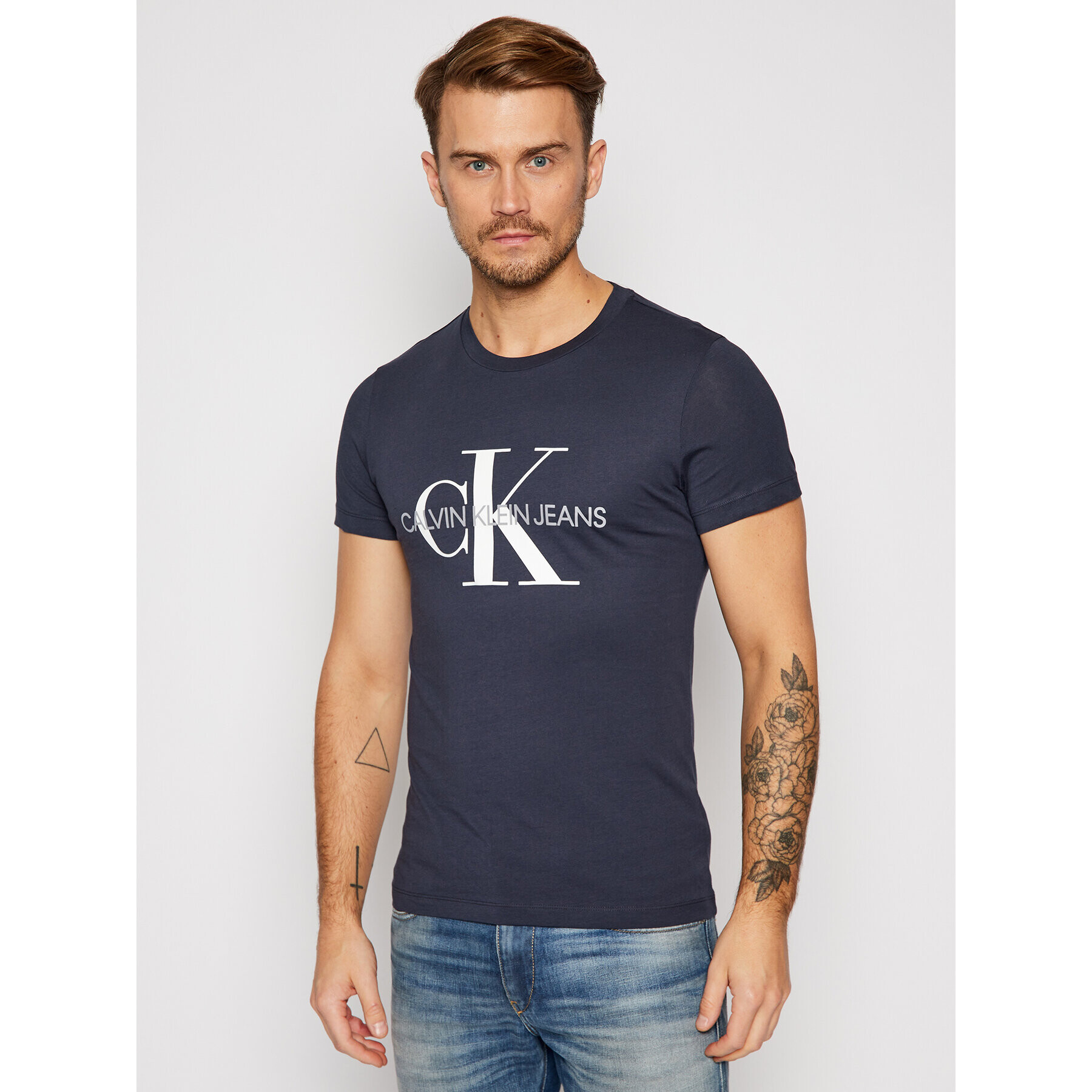 Calvin Klein Jeans T-Shirt Iconic Monogram J30J314314 Tmavomodrá Slim Fit - Pepit.cz