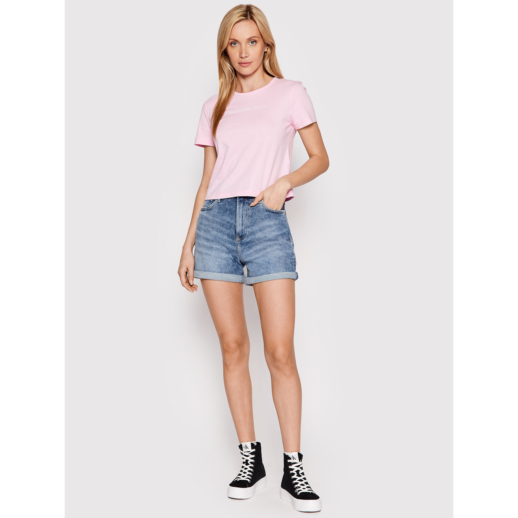 Calvin Klein Jeans T-Shirt J20J219003 Růžová Regular Fit - Pepit.cz