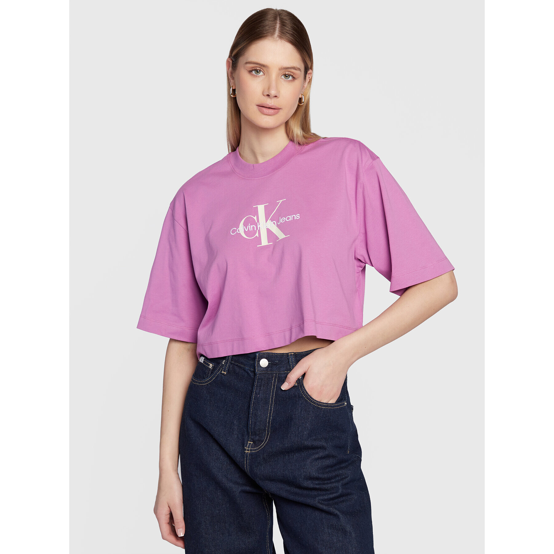 Calvin Klein Jeans T-Shirt J20J220280 Fialová Relaxed Fit - Pepit.cz