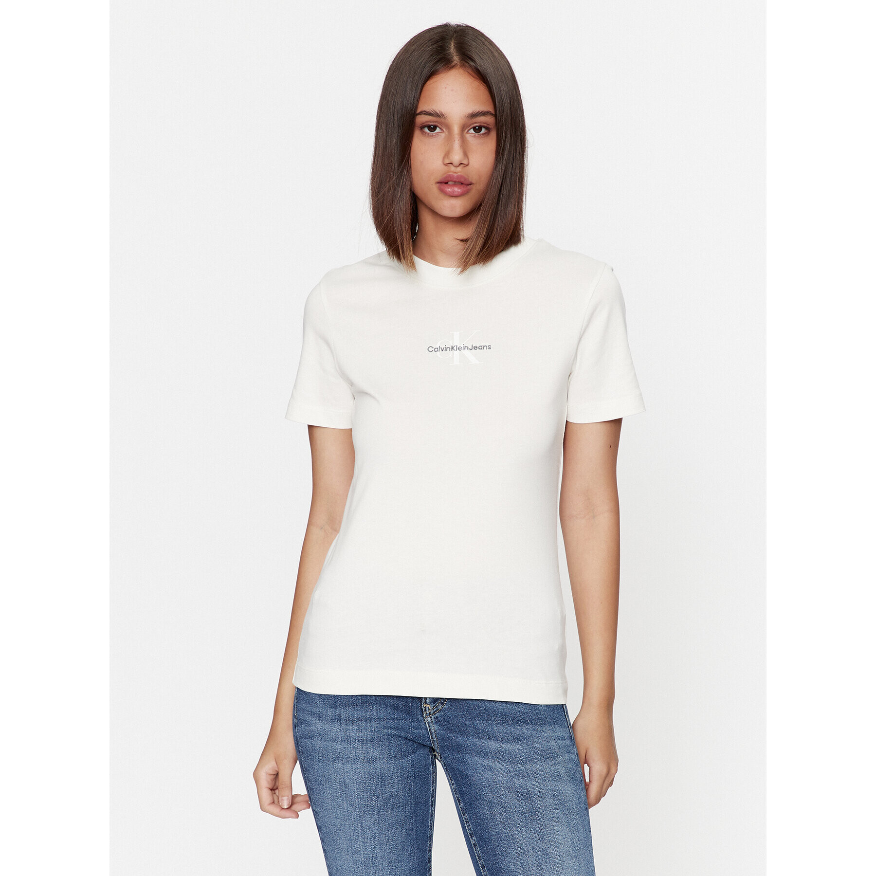 Calvin Klein Jeans T-Shirt J20J221426 Écru Regular Fit - Pepit.cz