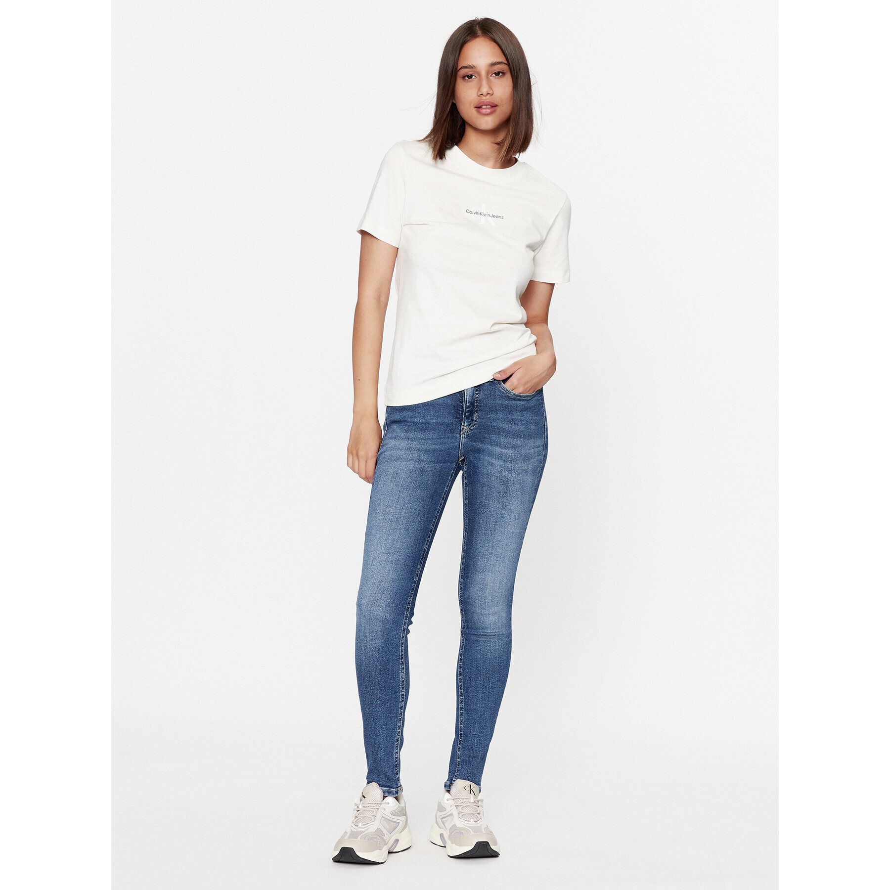 Calvin Klein Jeans T-Shirt J20J221426 Écru Regular Fit - Pepit.cz