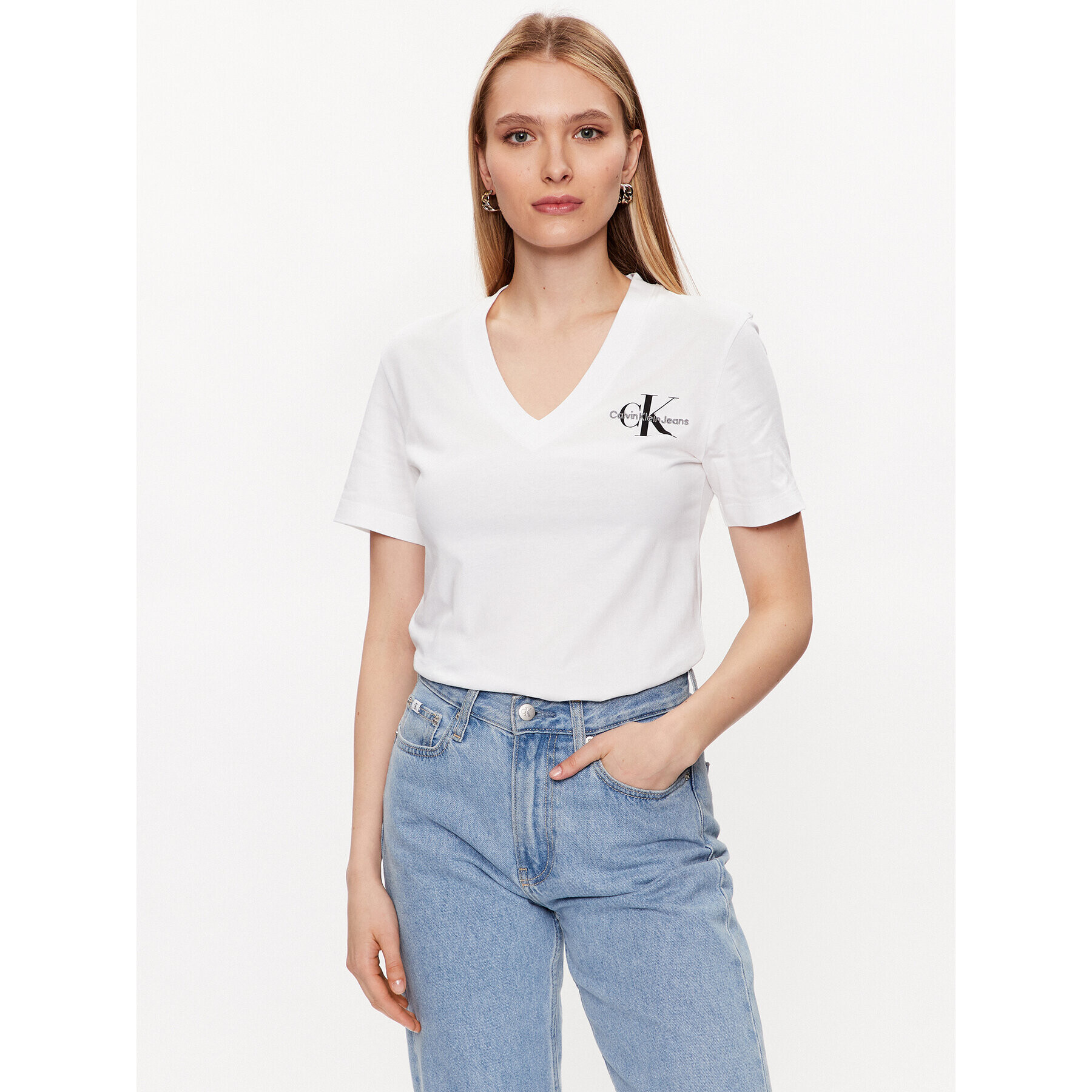 Calvin Klein Jeans T-Shirt J20J221429 Bílá Regular Fit - Pepit.cz