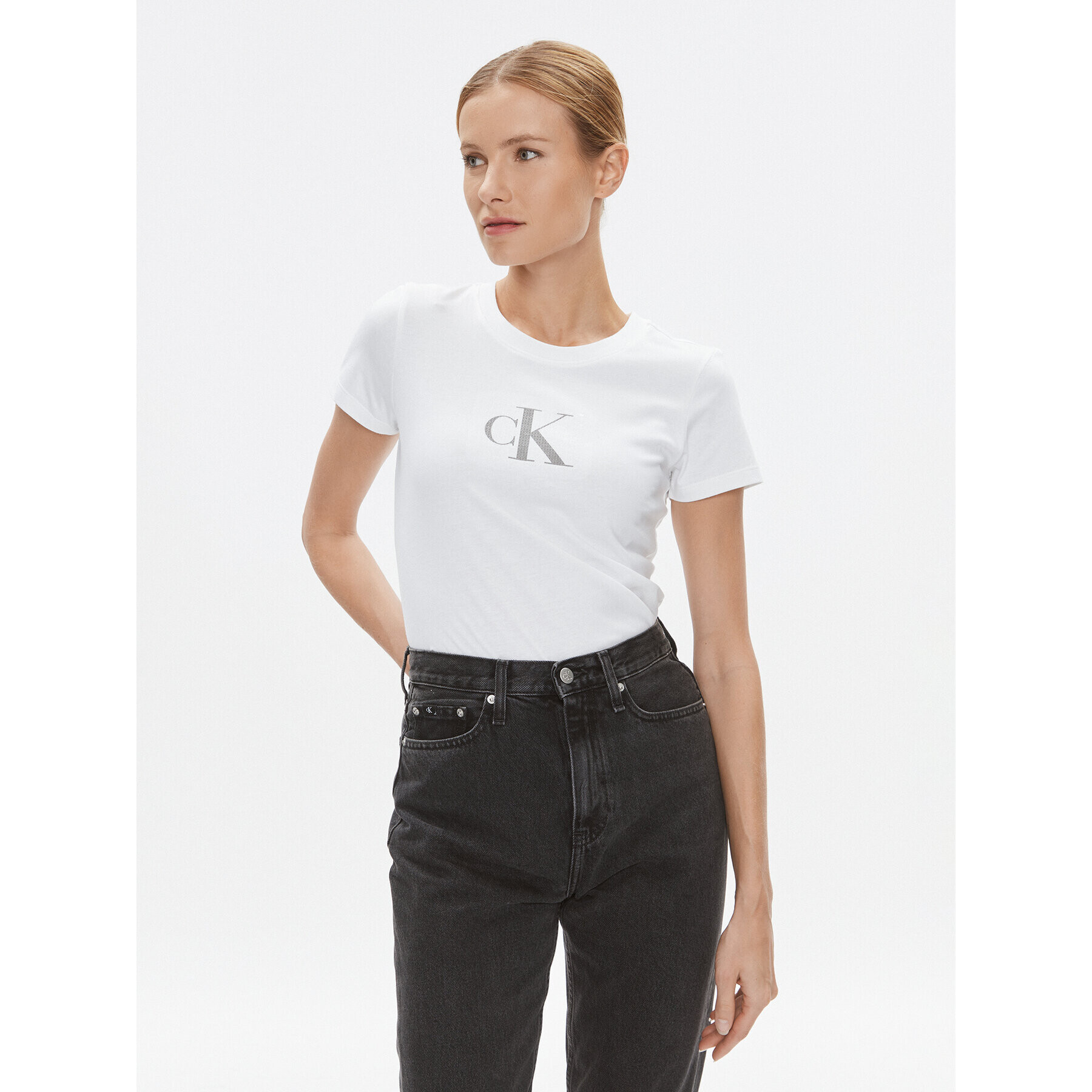 Calvin Klein Jeans T-Shirt J20J222961 Bílá Slim Fit - Pepit.cz