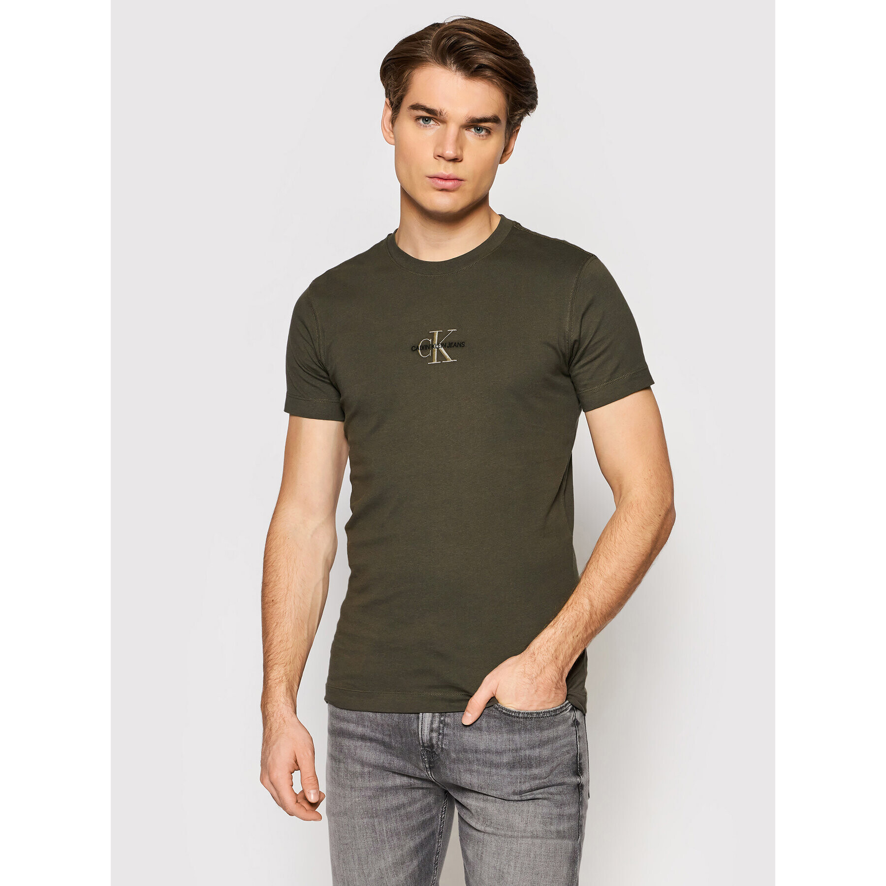 Calvin Klein Jeans T-Shirt J30J317092 Zelená Slim Fit - Pepit.cz