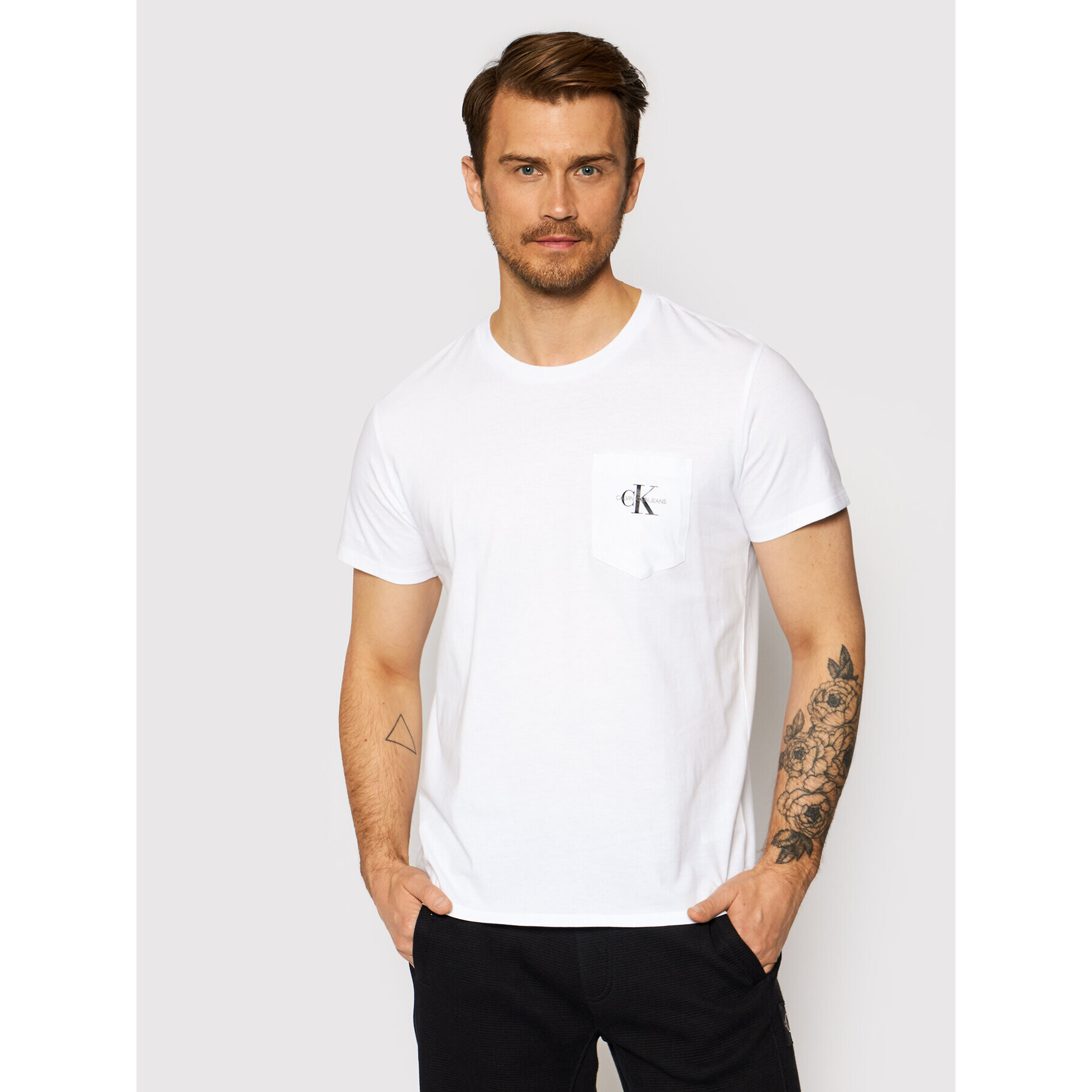 Calvin Klein Jeans T-Shirt J30J317294 Bílá Slim Fit - Pepit.cz