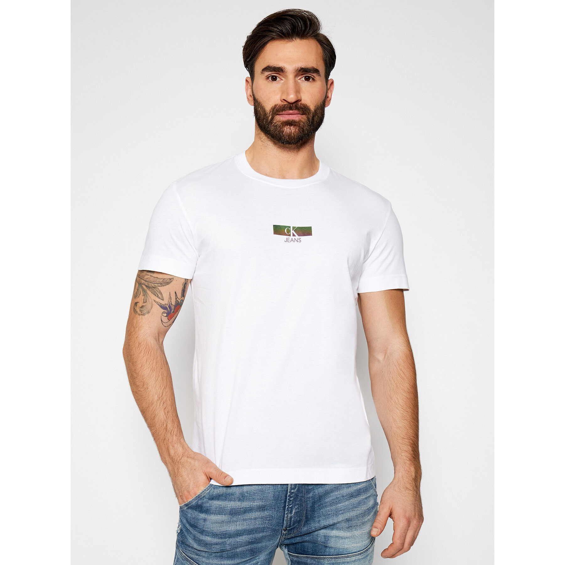 Calvin Klein Jeans T-Shirt J30J317492 Bílá Regular Fit - Pepit.cz