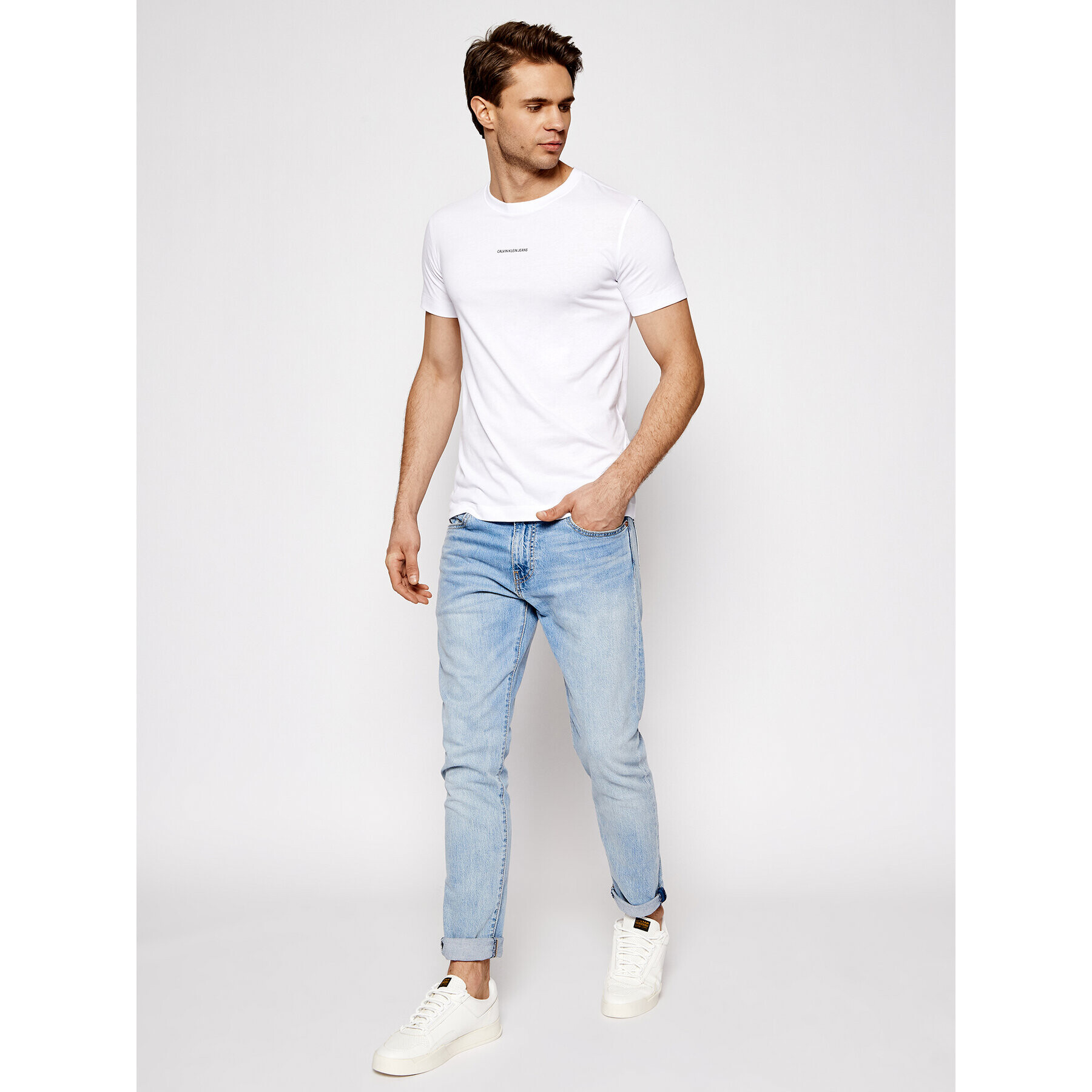 Calvin Klein Jeans T-Shirt J30J318067 Bílá Slim Fit - Pepit.cz