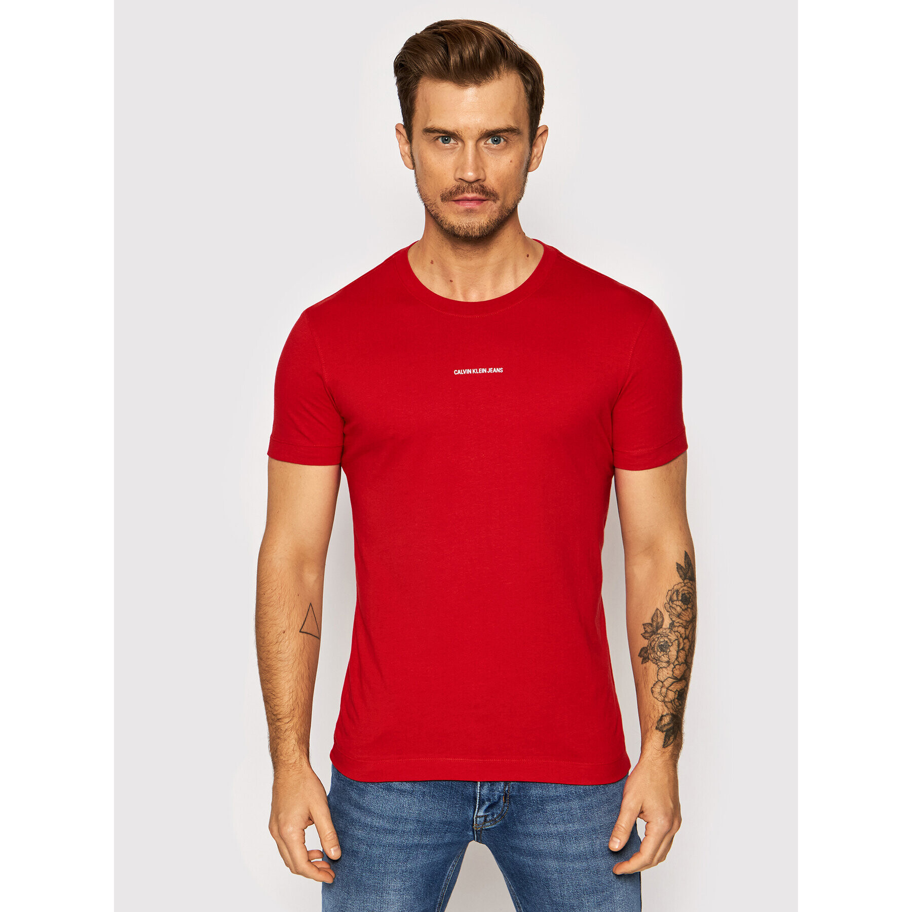 Calvin Klein Jeans T-Shirt J30J318067 Červená Slim Fit - Pepit.cz