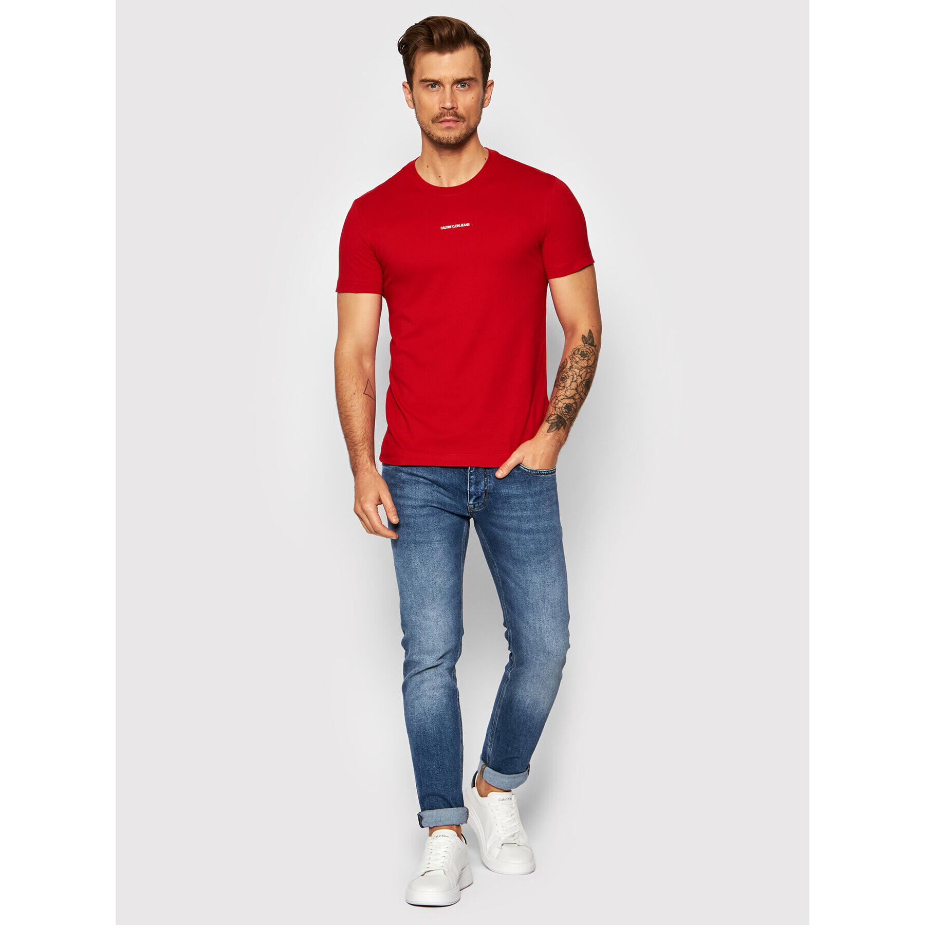 Calvin Klein Jeans T-Shirt J30J318067 Červená Slim Fit - Pepit.cz