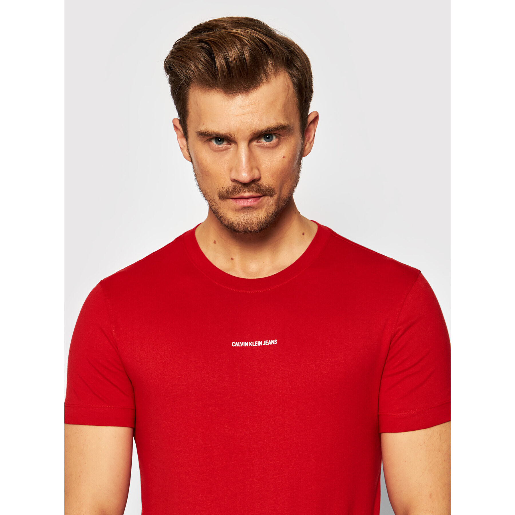 Calvin Klein Jeans T-Shirt J30J318067 Červená Slim Fit - Pepit.cz