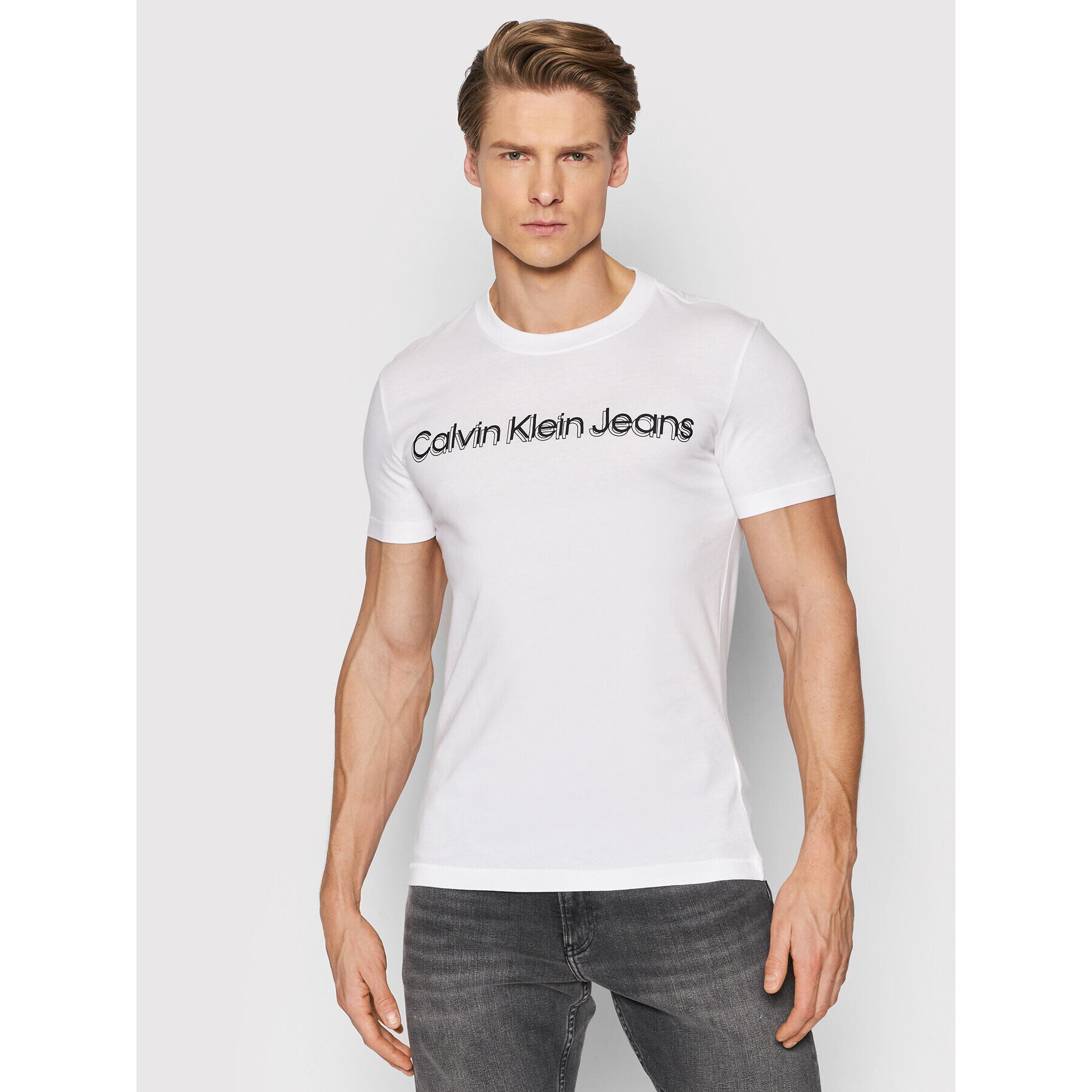 Calvin Klein Jeans T-Shirt J30J319714 Bílá Slim Fit - Pepit.cz