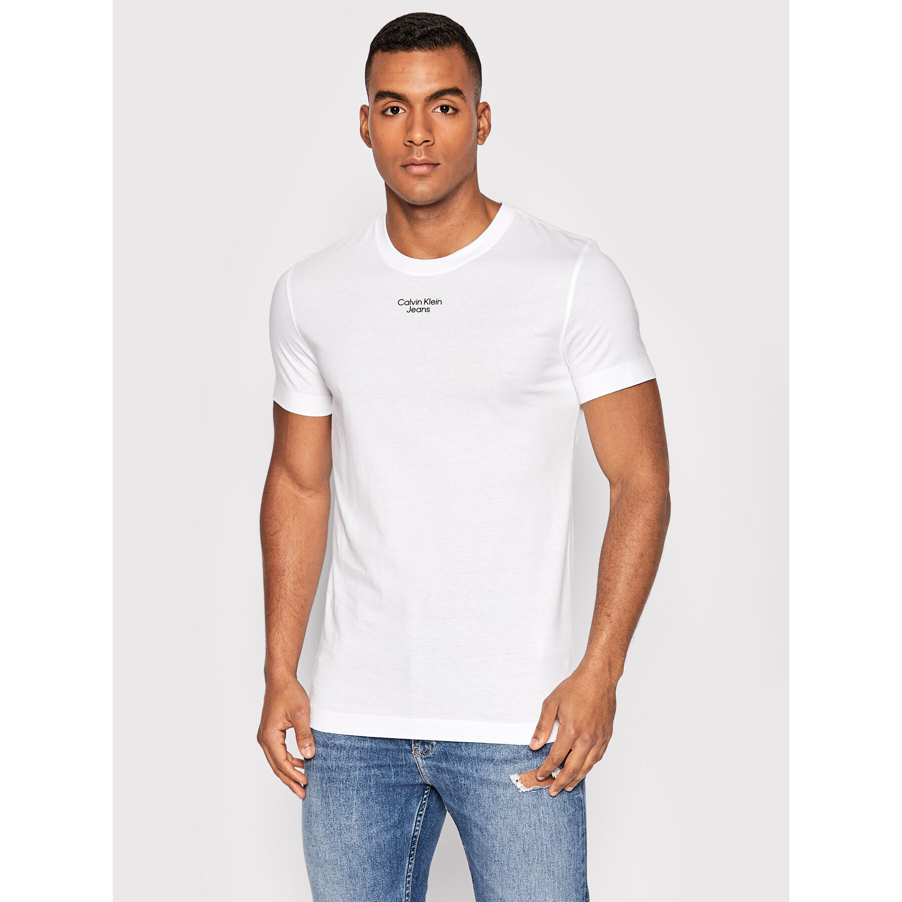 Calvin Klein Jeans T-Shirt J30J320595 Bílá Slim Fit - Pepit.cz