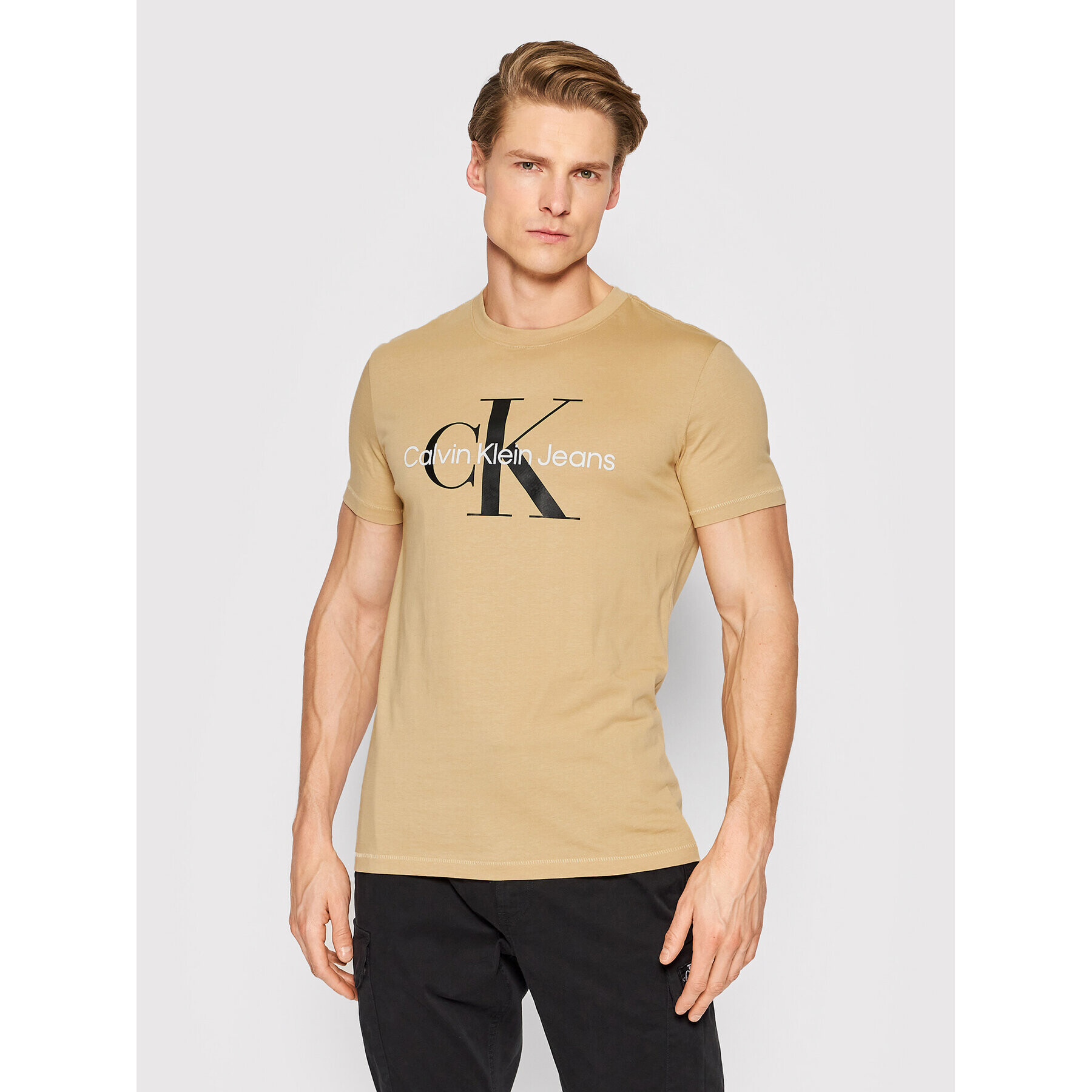 Calvin Klein Jeans T-Shirt J30J320806 Béžová Slim Fit - Pepit.cz