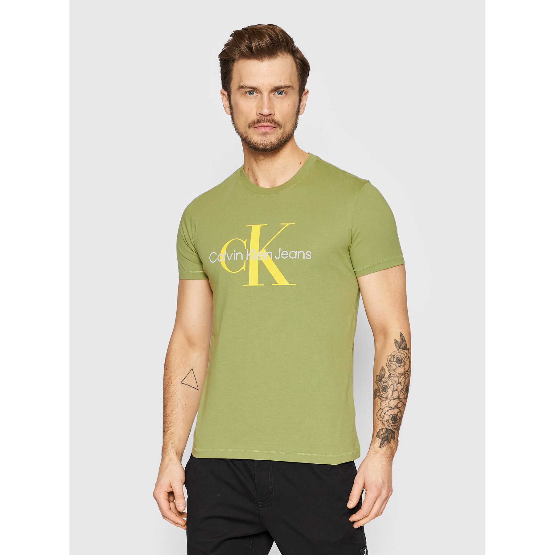 Calvin Klein Jeans T-Shirt J30J320806 Zelená Slim Fit - Pepit.cz