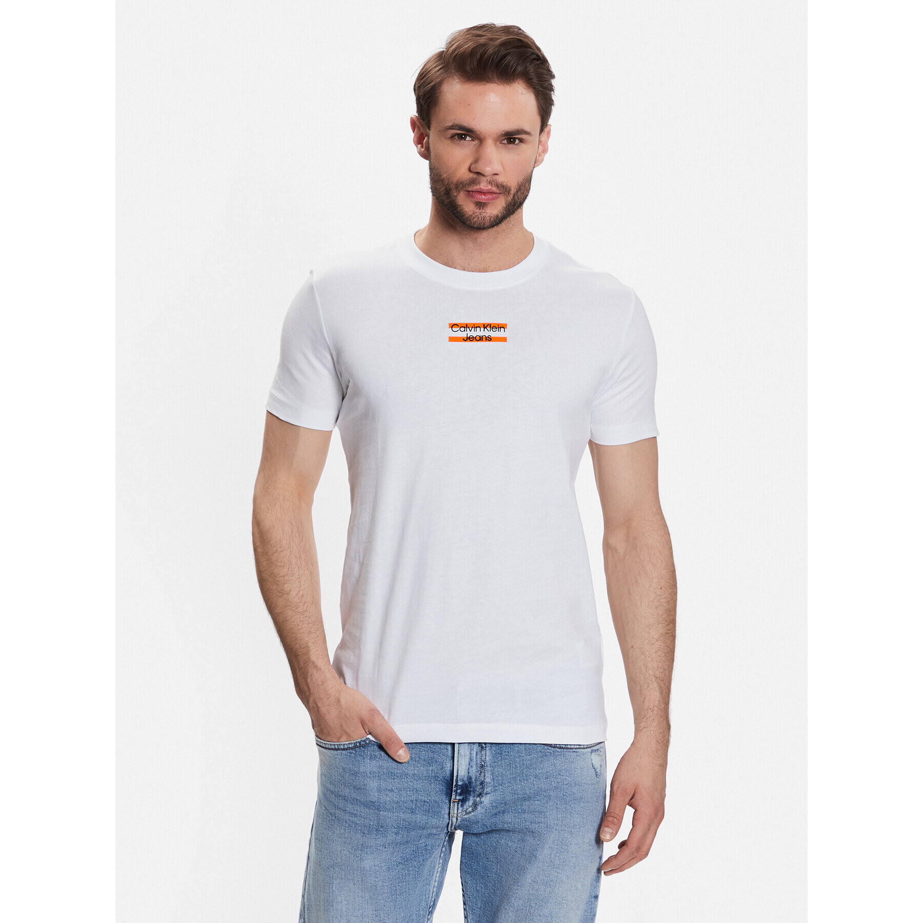 Calvin Klein Jeans T-Shirt J30J322872 Bílá Regular Fit - Pepit.cz