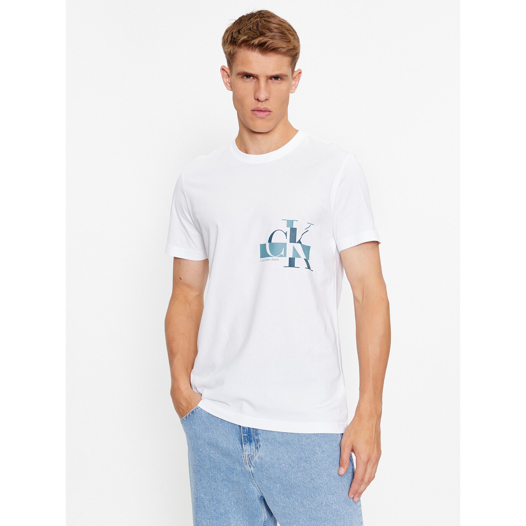 Calvin Klein Jeans T-Shirt J30J324019 Bílá Regular Fit - Pepit.cz