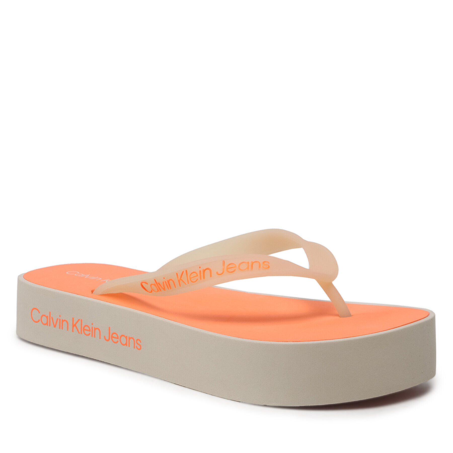 Calvin Klein Jeans Žabky Beach Sandal Flatform Logo YW0YW01092 Béžová - Pepit.cz