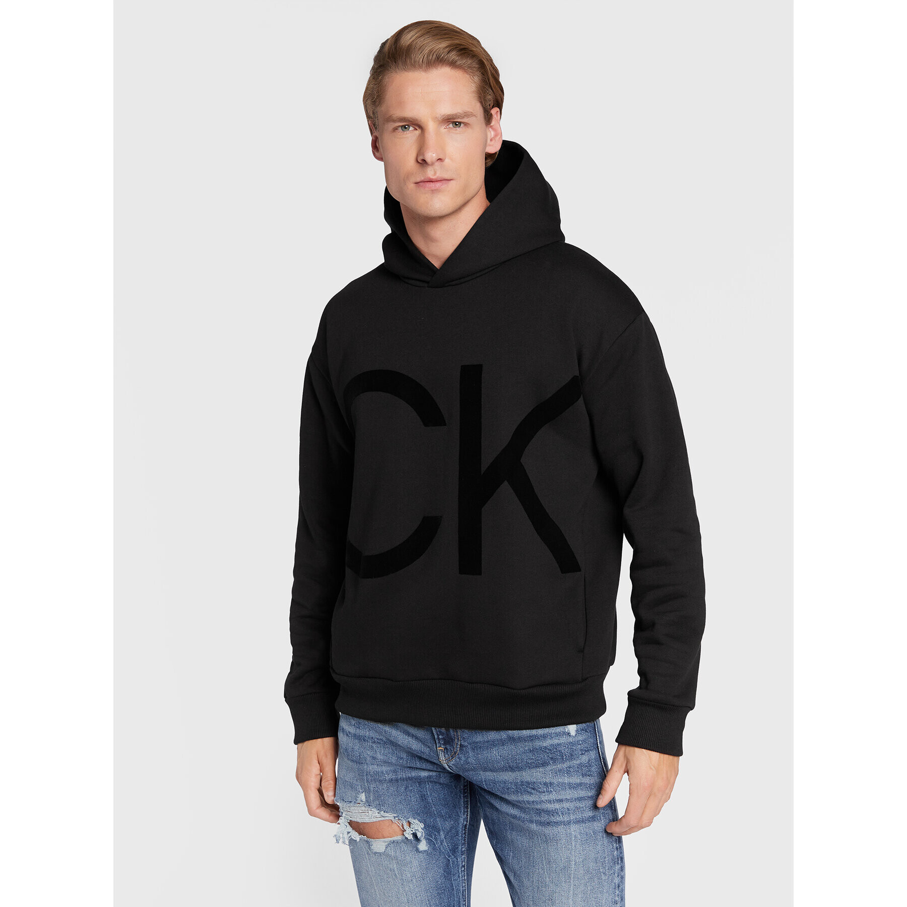 Calvin Klein Mikina Flock Logo Comfort K10K110608 Černá Regular Fit - Pepit.cz