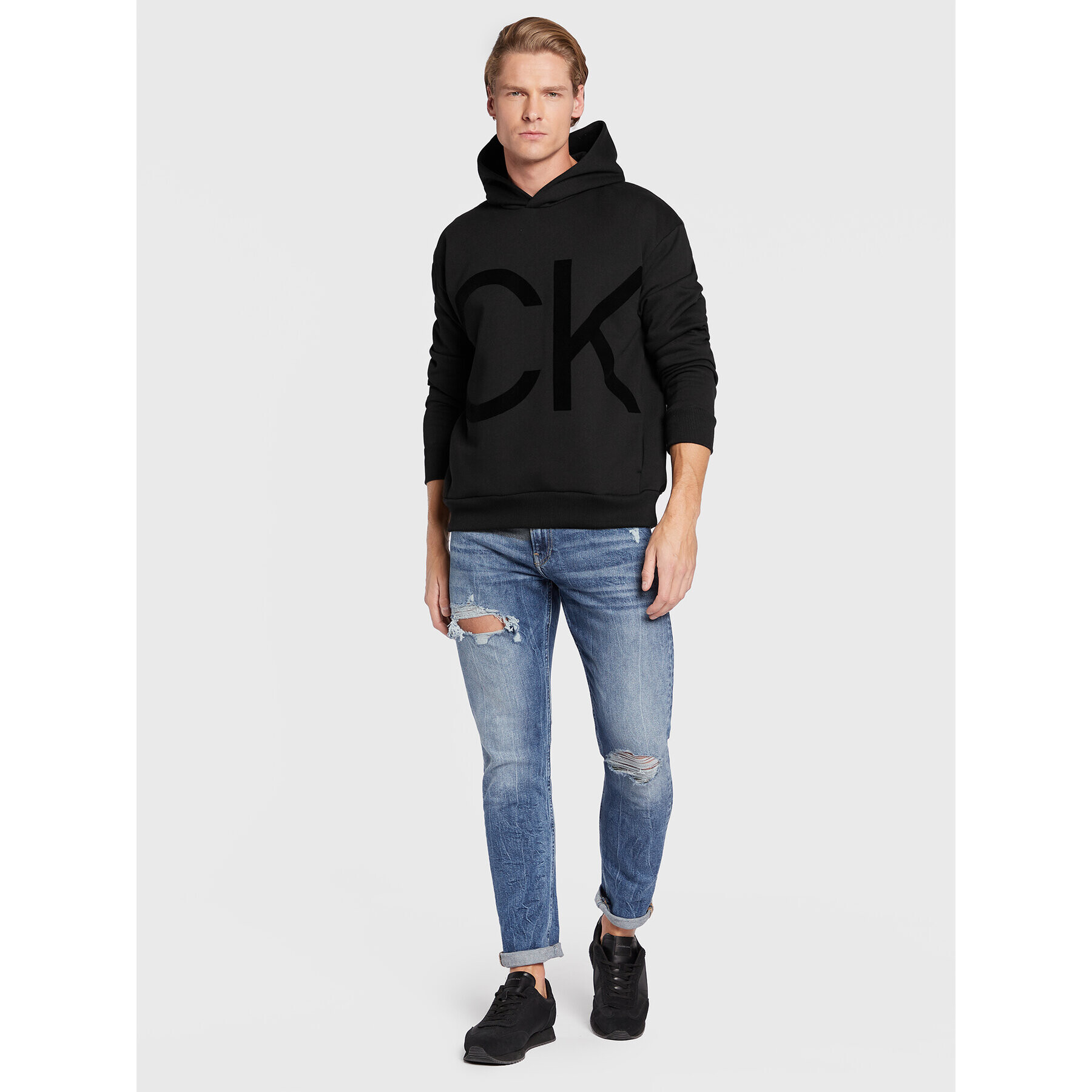 Calvin Klein Mikina Flock Logo Comfort K10K110608 Černá Regular Fit - Pepit.cz