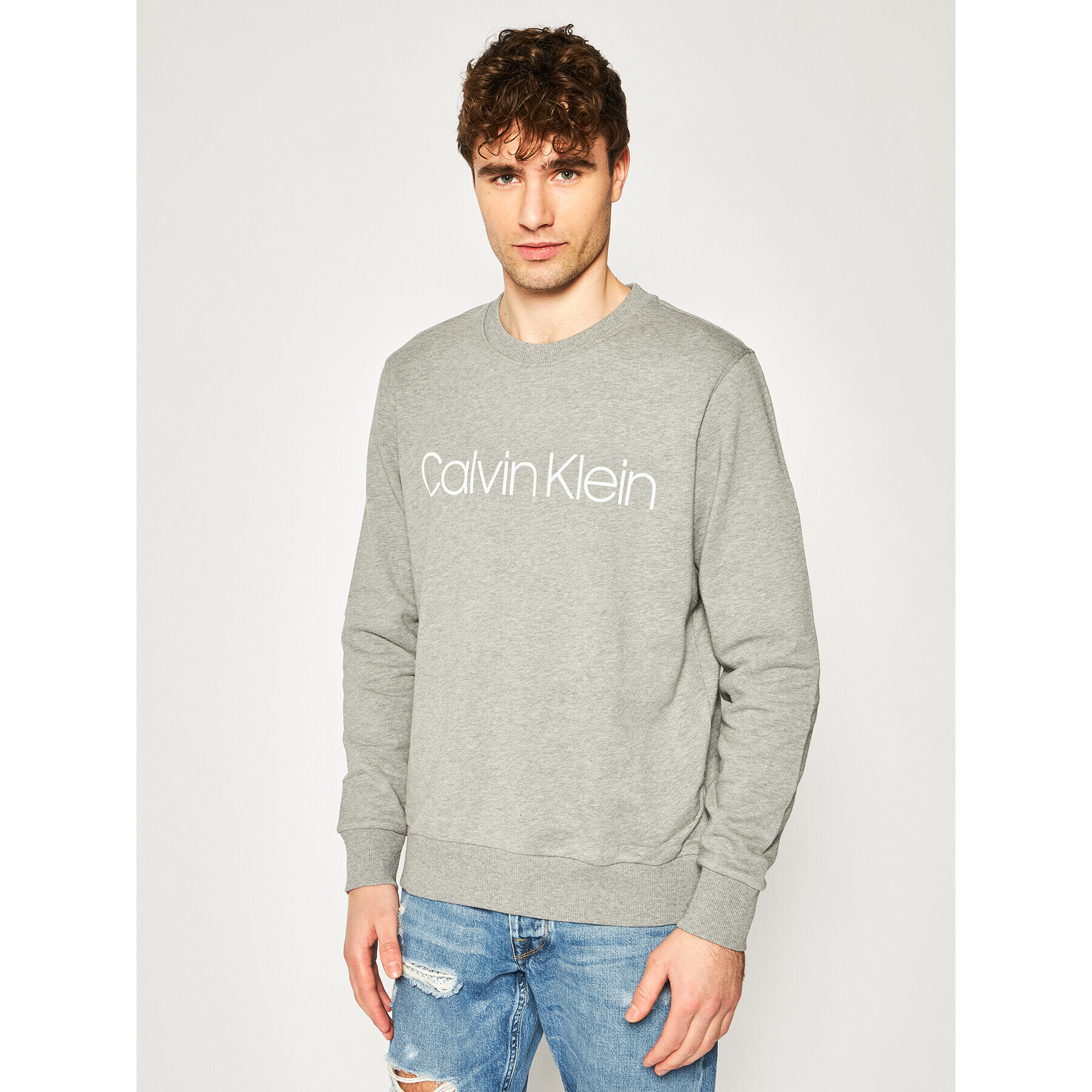 Calvin Klein Mikina Logo K10K104059 Šedá Regular Fit - Pepit.cz