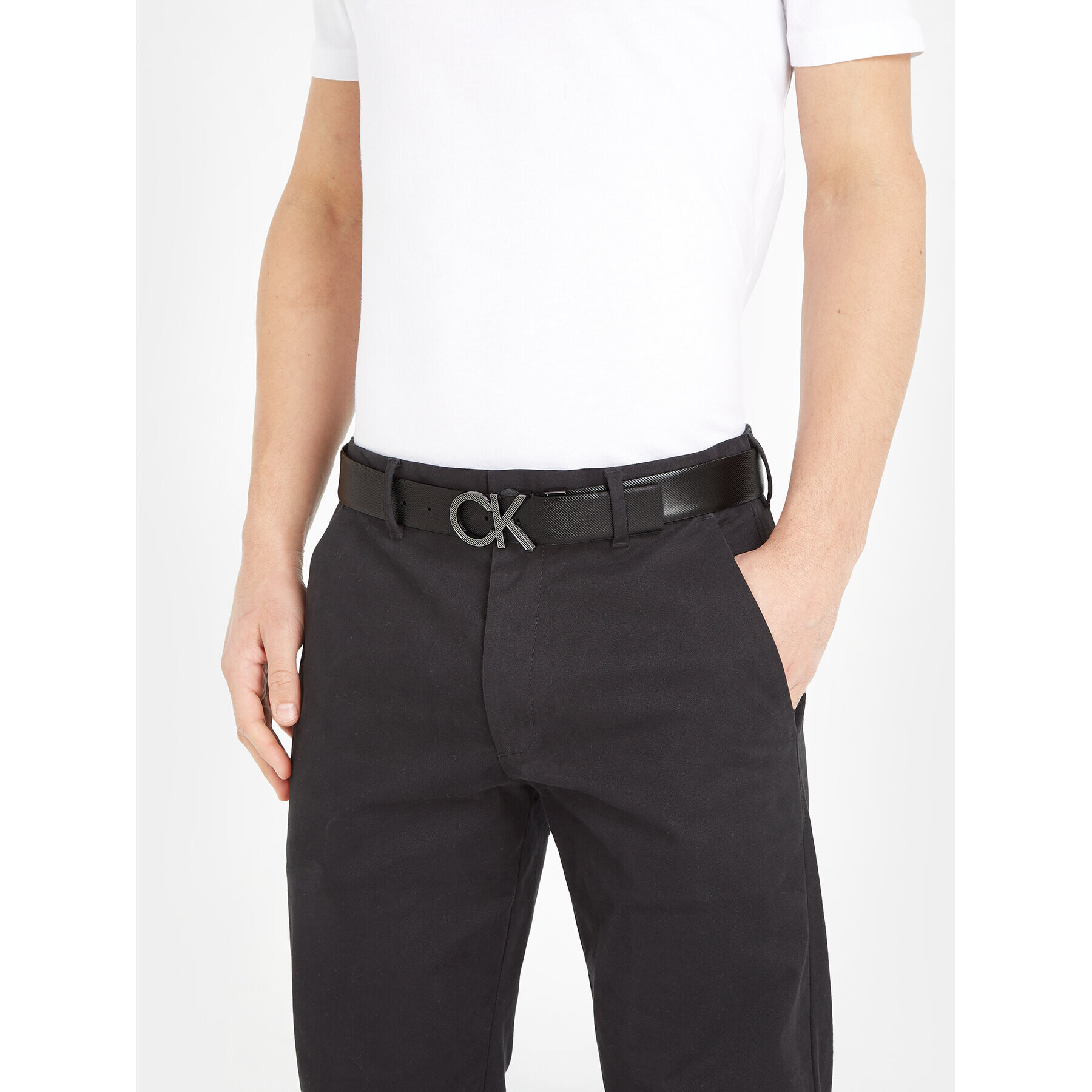 Calvin Klein Pánský pásek Adj/Rev Ck Metal Diagonal K50K510928 Černá - Pepit.cz