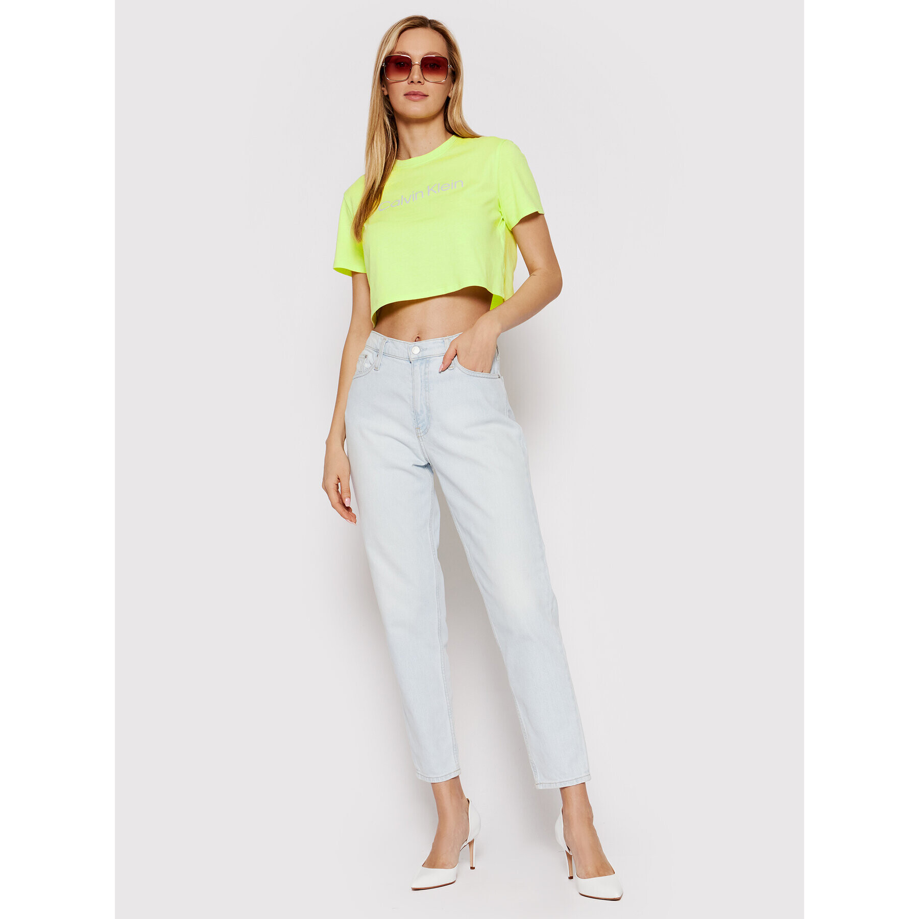 Calvin Klein Performance T-Shirt 00GWS2K187 Zelená Cropped Fit - Pepit.cz