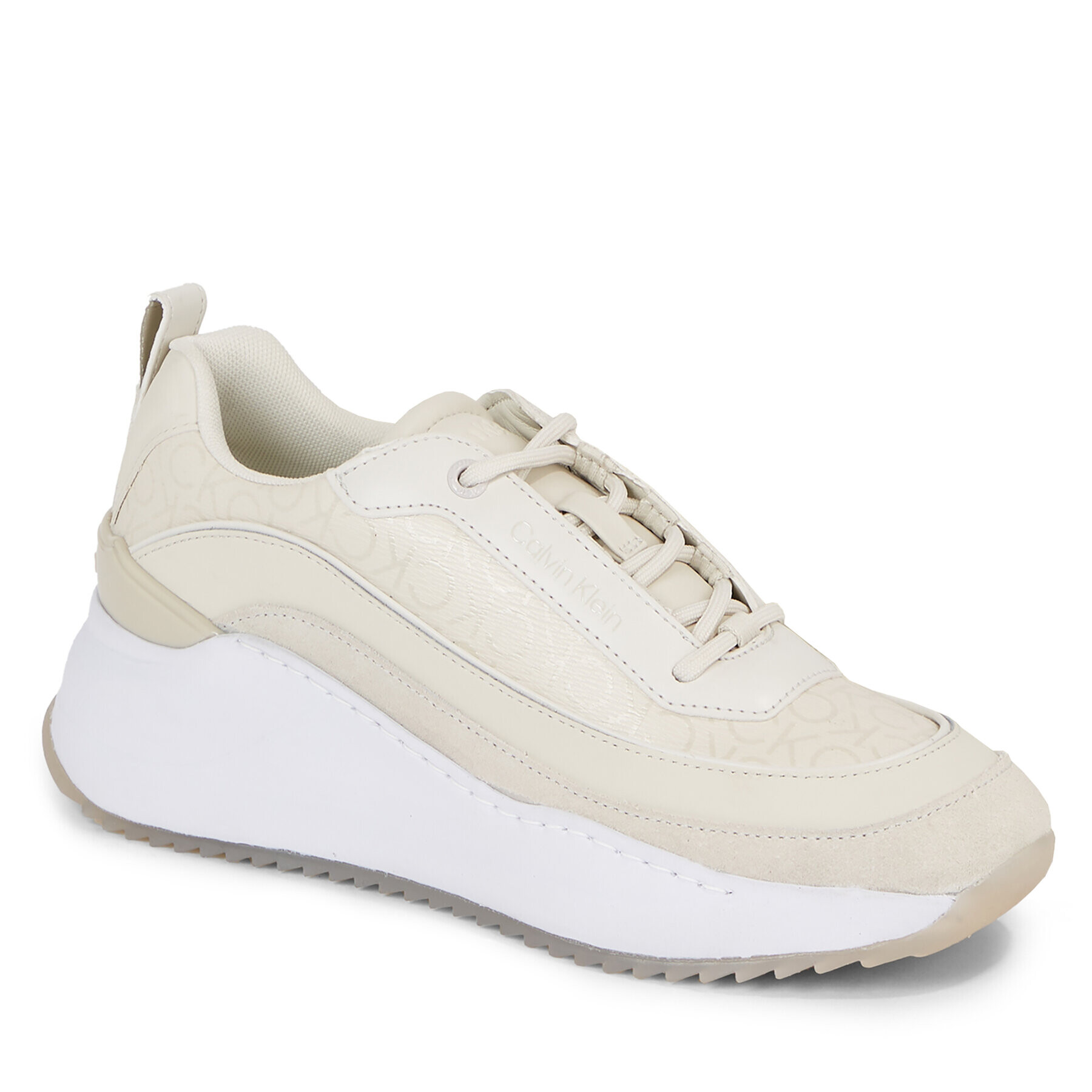 Calvin Klein Sneakersy Intern Wedge Lace Up - Epi Mono HW0HW01663 Écru - Pepit.cz