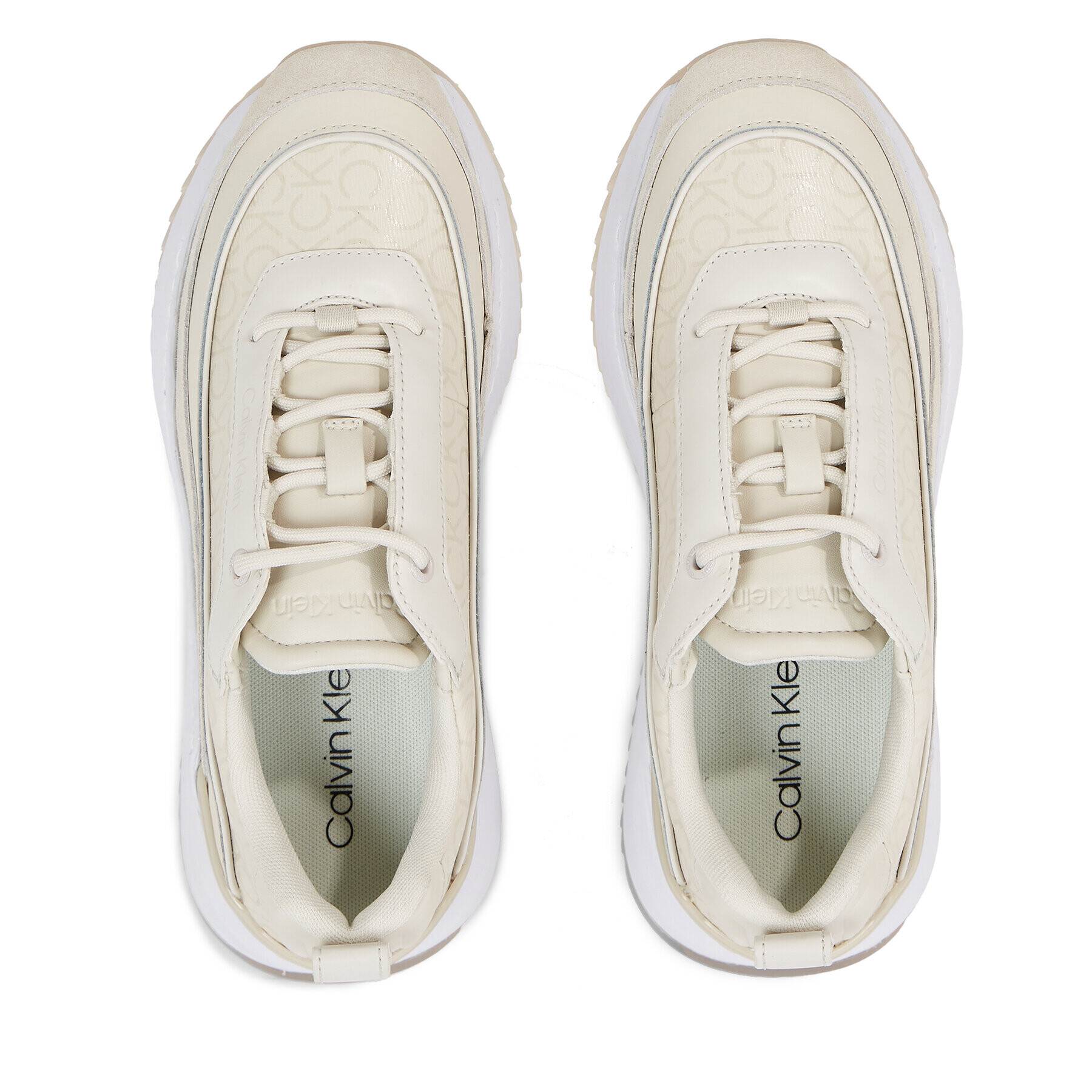 Calvin Klein Sneakersy Intern Wedge Lace Up - Epi Mono HW0HW01663 Écru - Pepit.cz