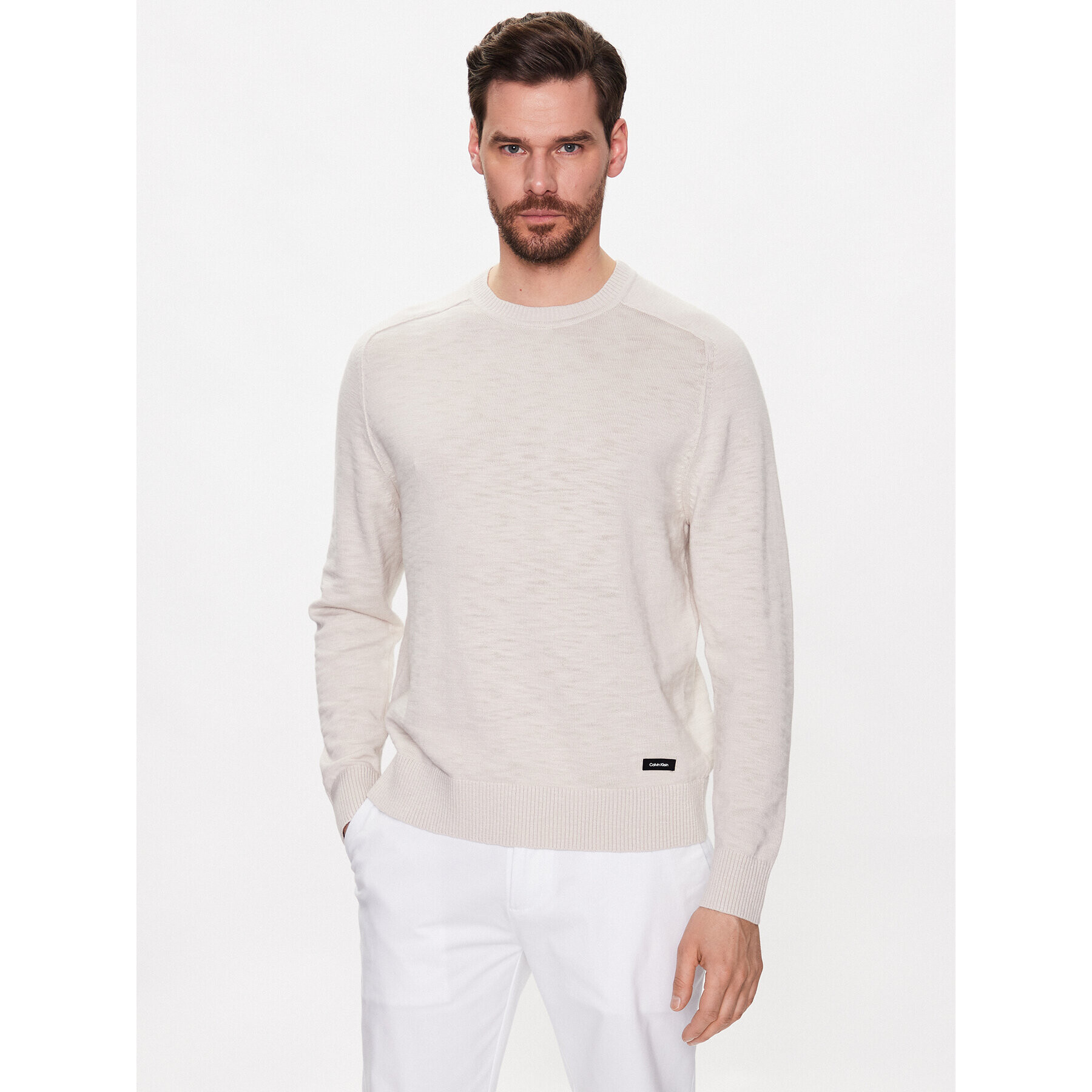 Calvin Klein Svetr Slub Texture Sweater K10K111449 Béžová Regular Fit - Pepit.cz