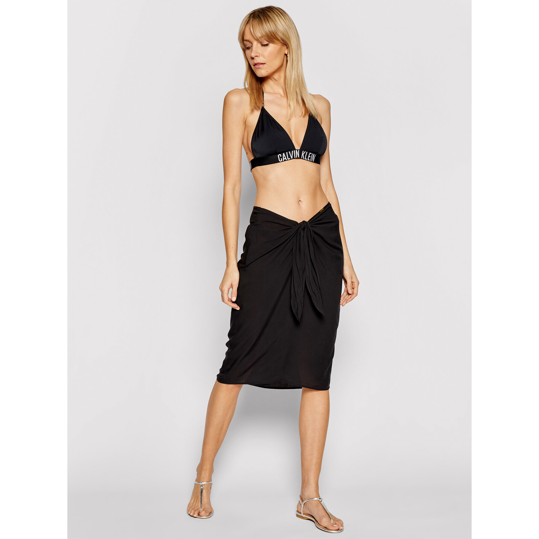 Calvin Klein Swimwear Midi sukně KW0KW01353 Černá Regular Fit - Pepit.cz