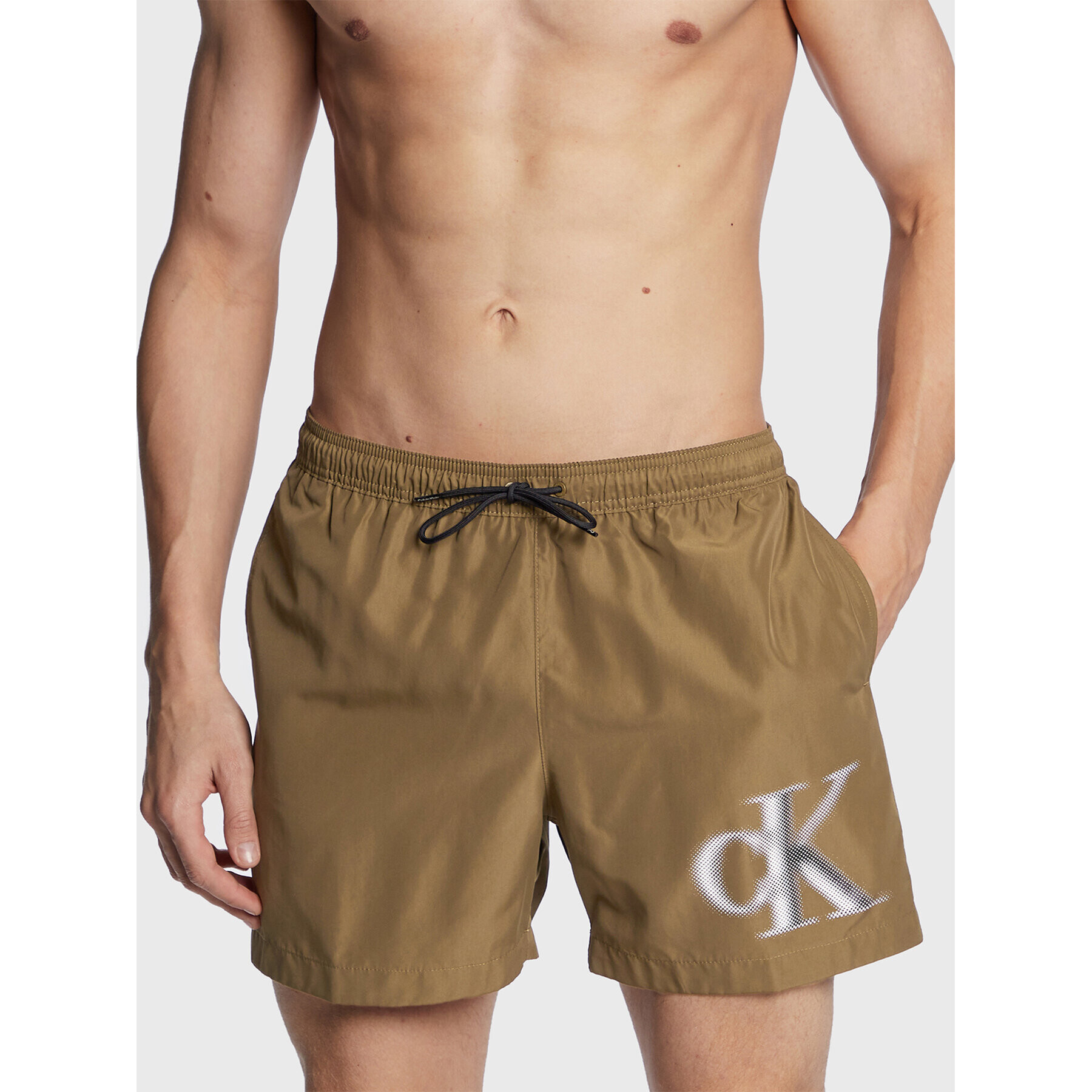 Calvin Klein Swimwear Plavecké šortky KM0KM00800 Khaki Regular Fit - Pepit.cz