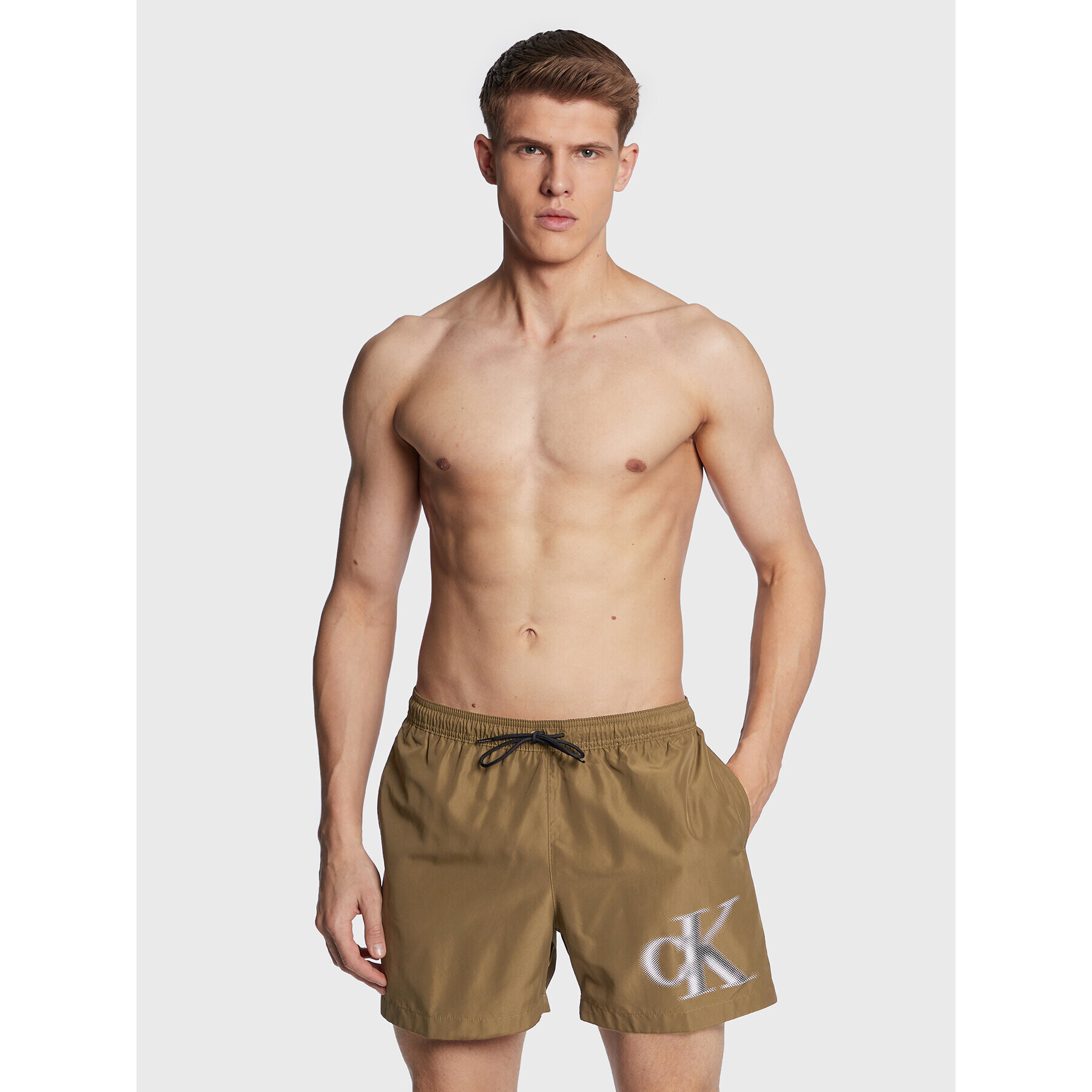 Calvin Klein Swimwear Plavecké šortky KM0KM00800 Khaki Regular Fit - Pepit.cz