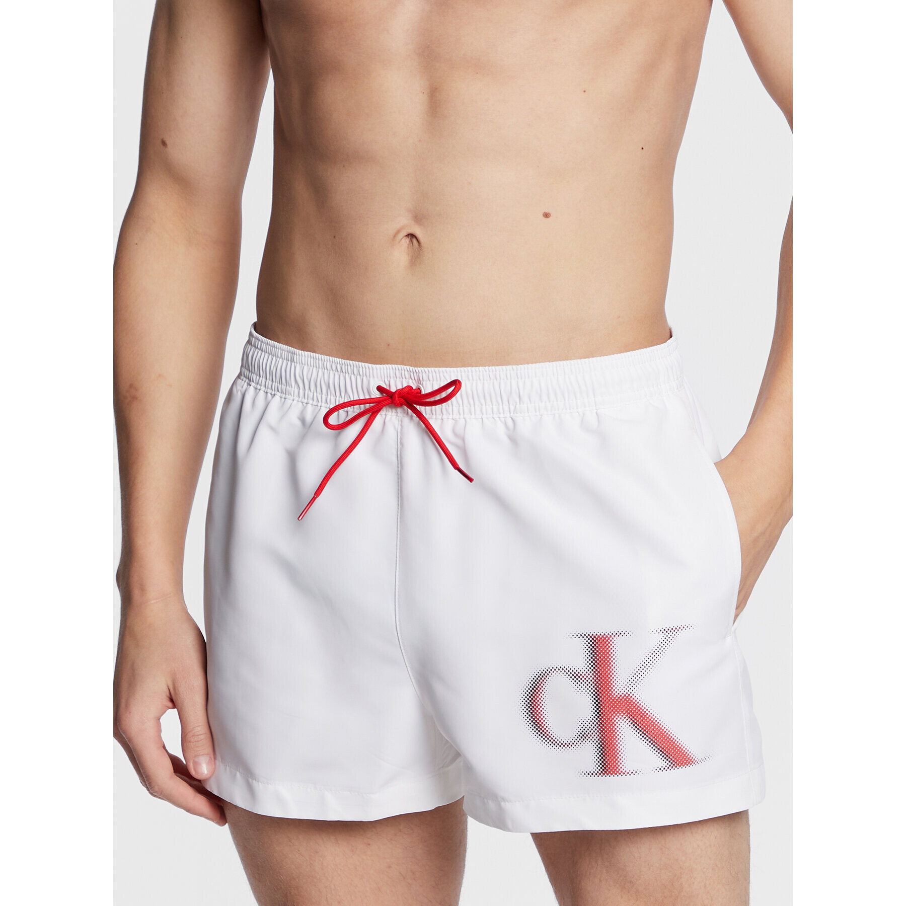 Calvin Klein Swimwear Plavecké šortky KM0KM00801 Bílá Regular Fit - Pepit.cz