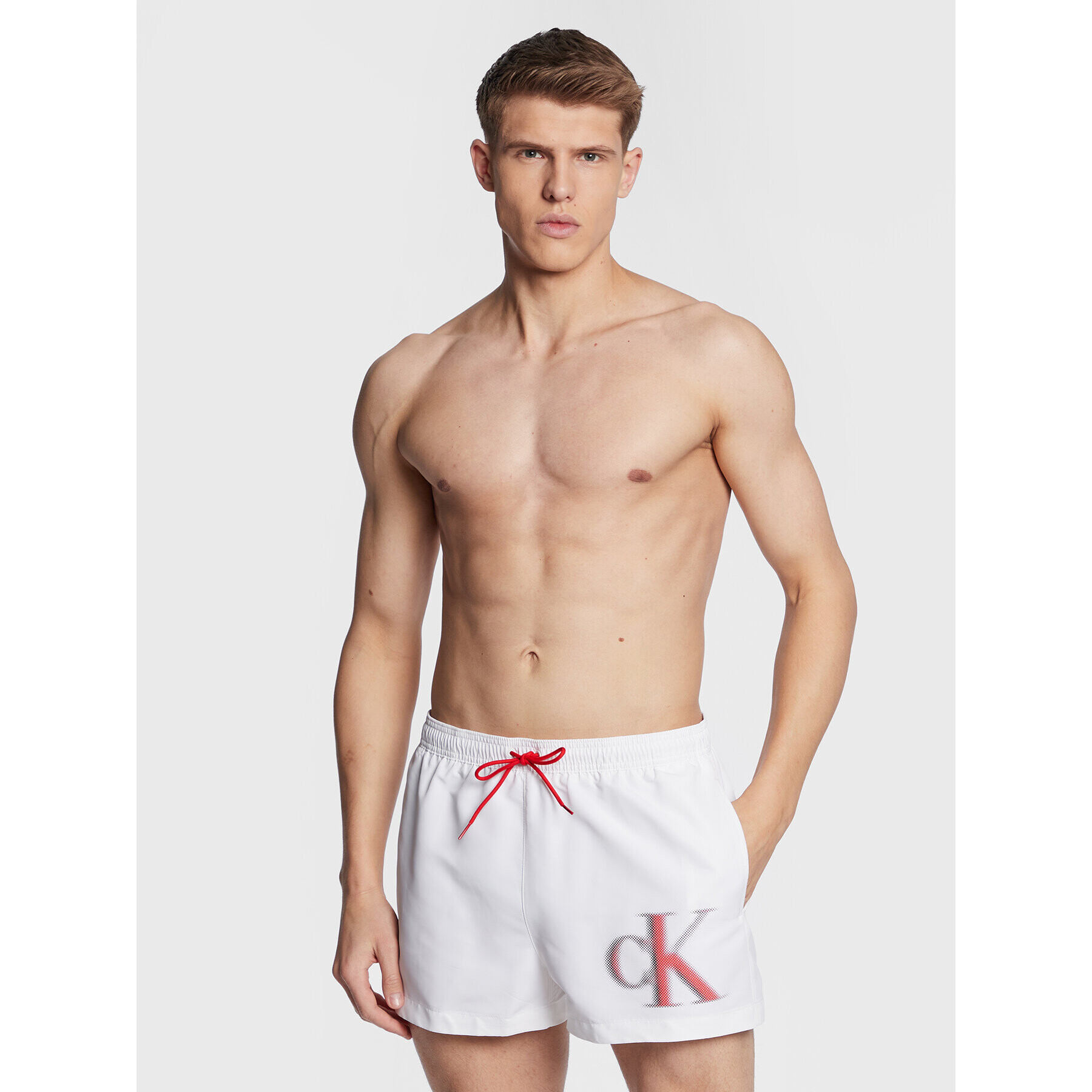 Calvin Klein Swimwear Plavecké šortky KM0KM00801 Bílá Regular Fit - Pepit.cz