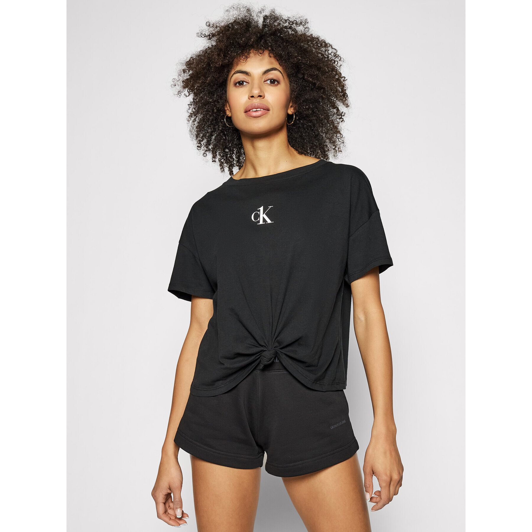 Calvin Klein Swimwear T-Shirt Cropped KW0KW01366 Černá Regular Fit - Pepit.cz