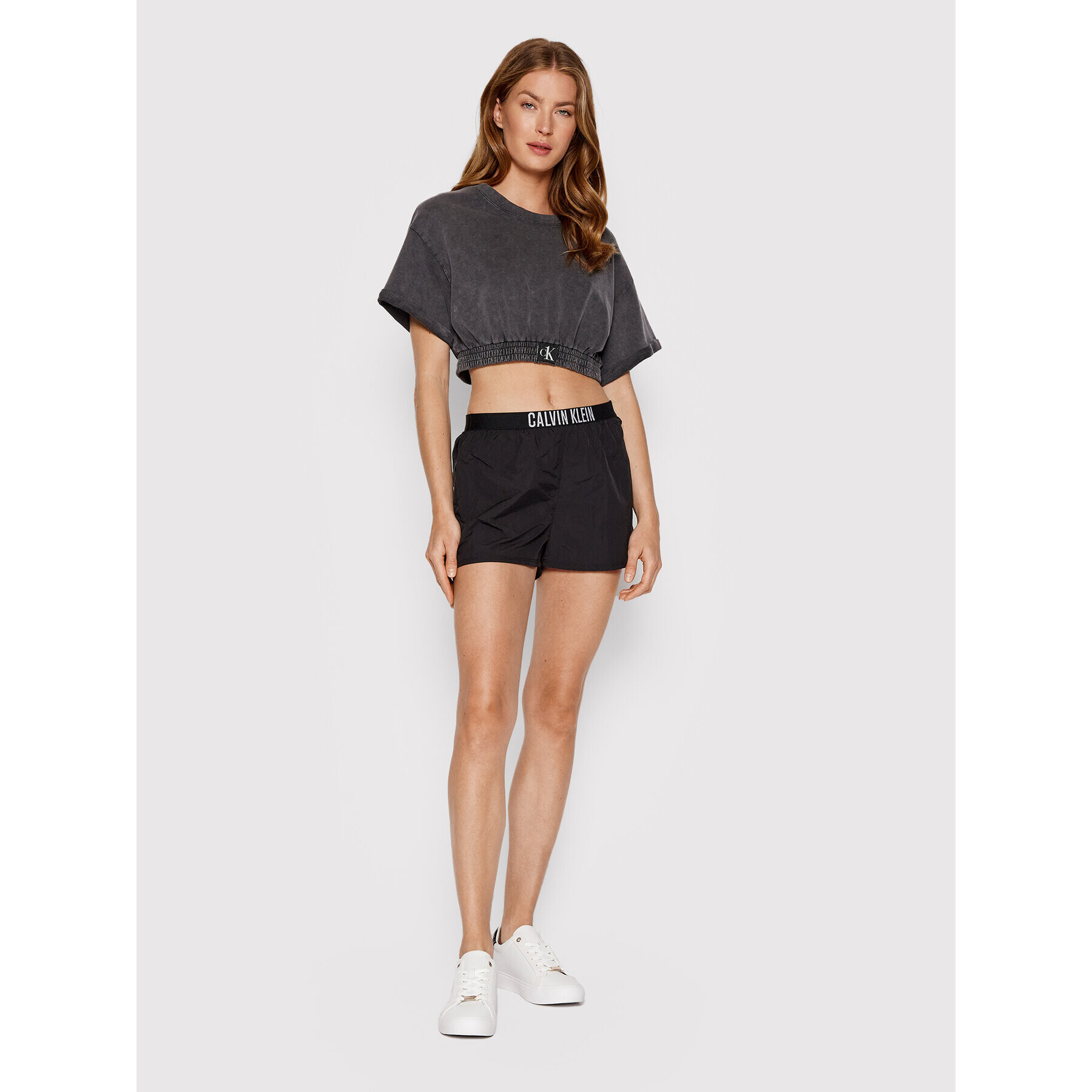 Calvin Klein Swimwear T-Shirt KW0KW01780 Šedá Cropped Fit - Pepit.cz