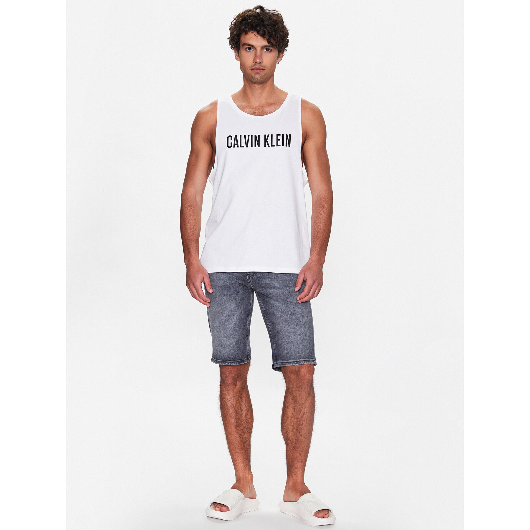 Calvin Klein Swimwear Tank top KM0KM00837 Bílá Regular Fit - Pepit.cz