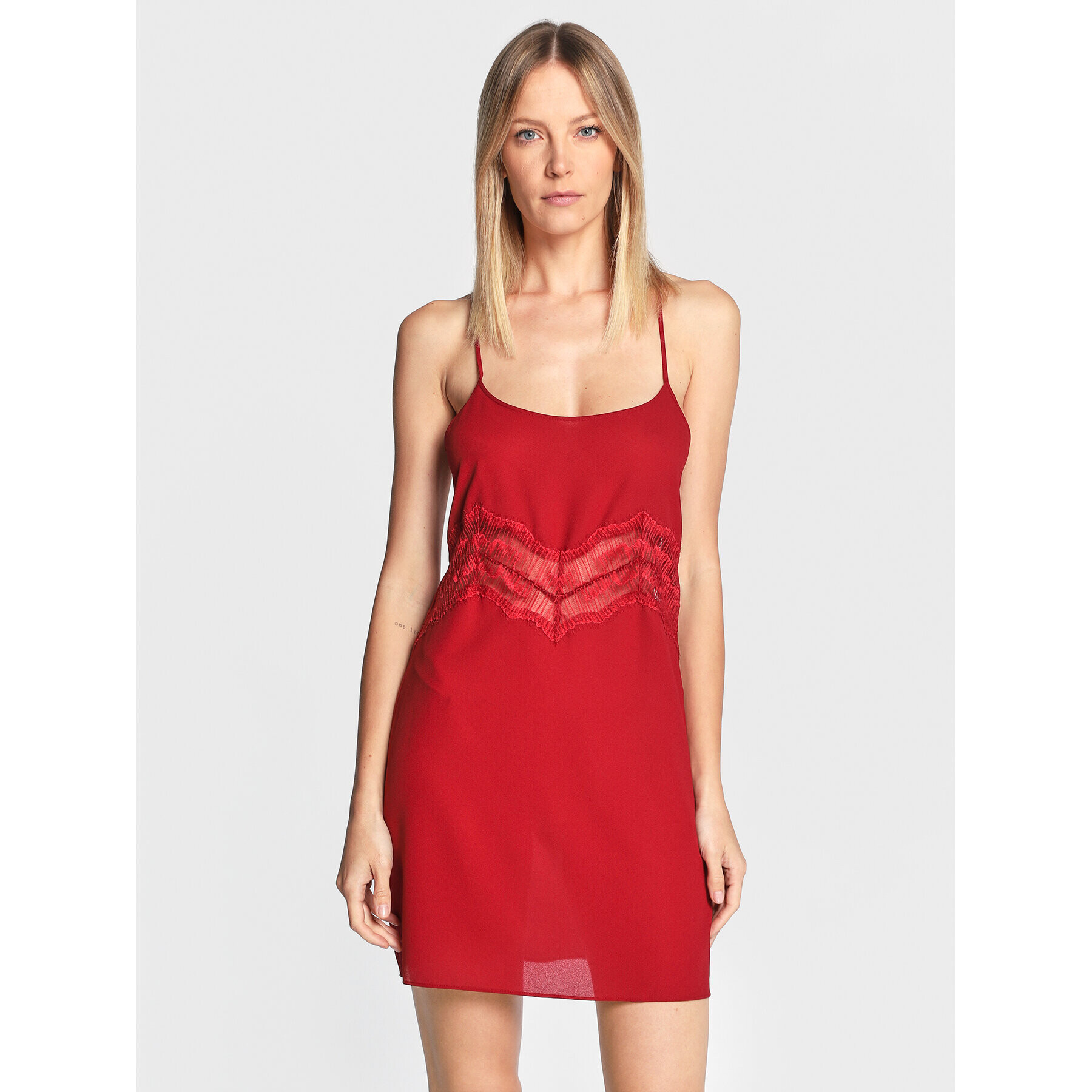 Calvin Klein Underwear Noční košile Chemise 000QS6846E Červená Regular Fit - Pepit.cz