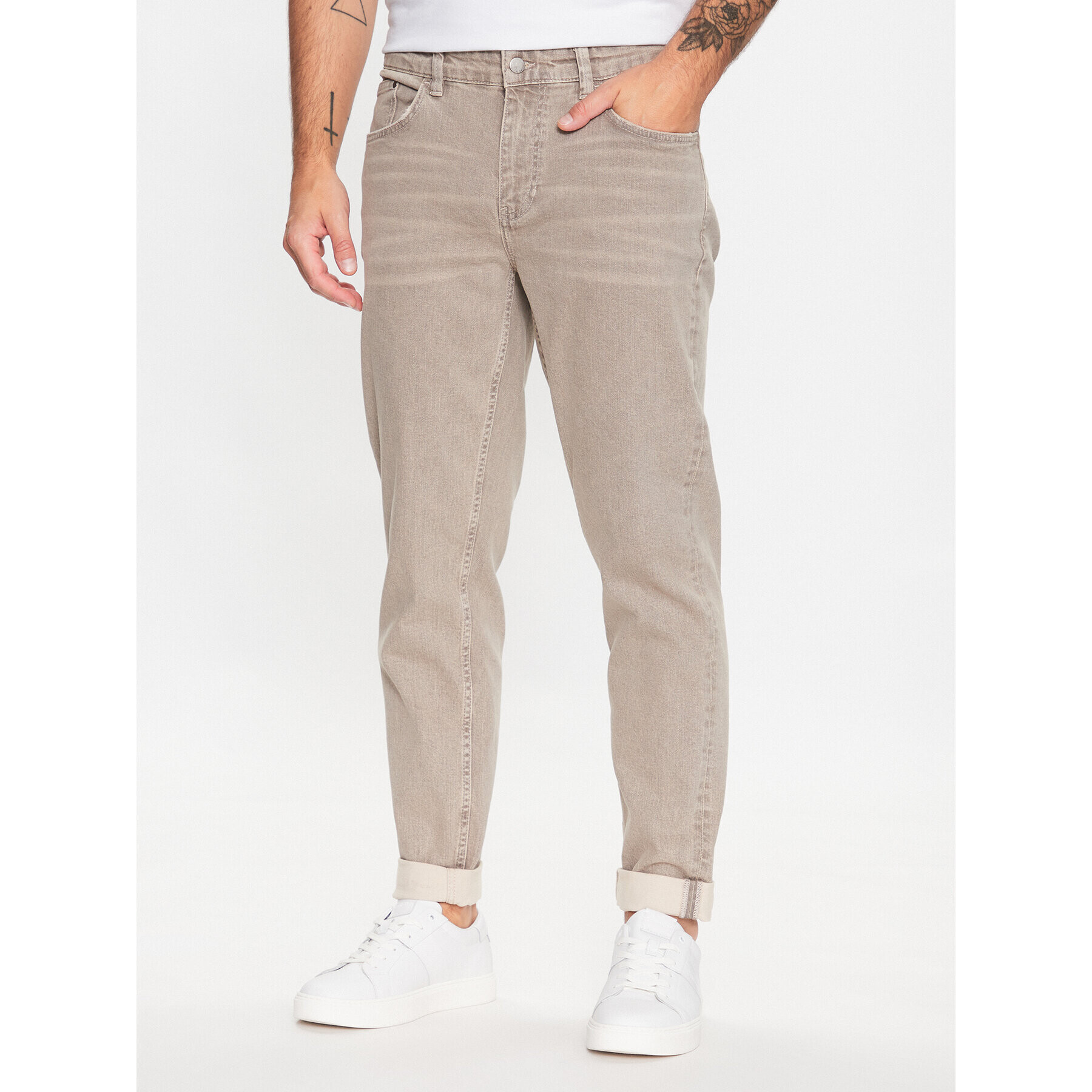 Casual Friday Jeansy 20504632 Béžová Slim Fit - Pepit.cz