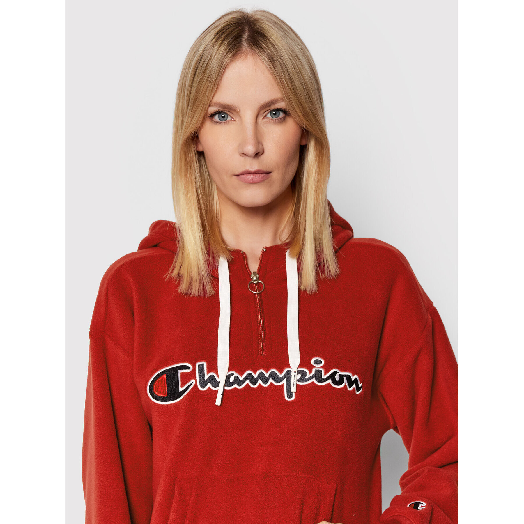 Champion Fleecová mikina Script Logo 114763 Červená Custom Fit - Pepit.cz