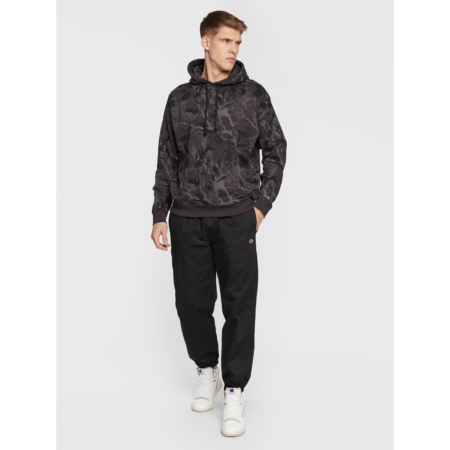 Champion Mikina All-Over Nature Print 217914 Černá Baggy Fit - Pepit.cz