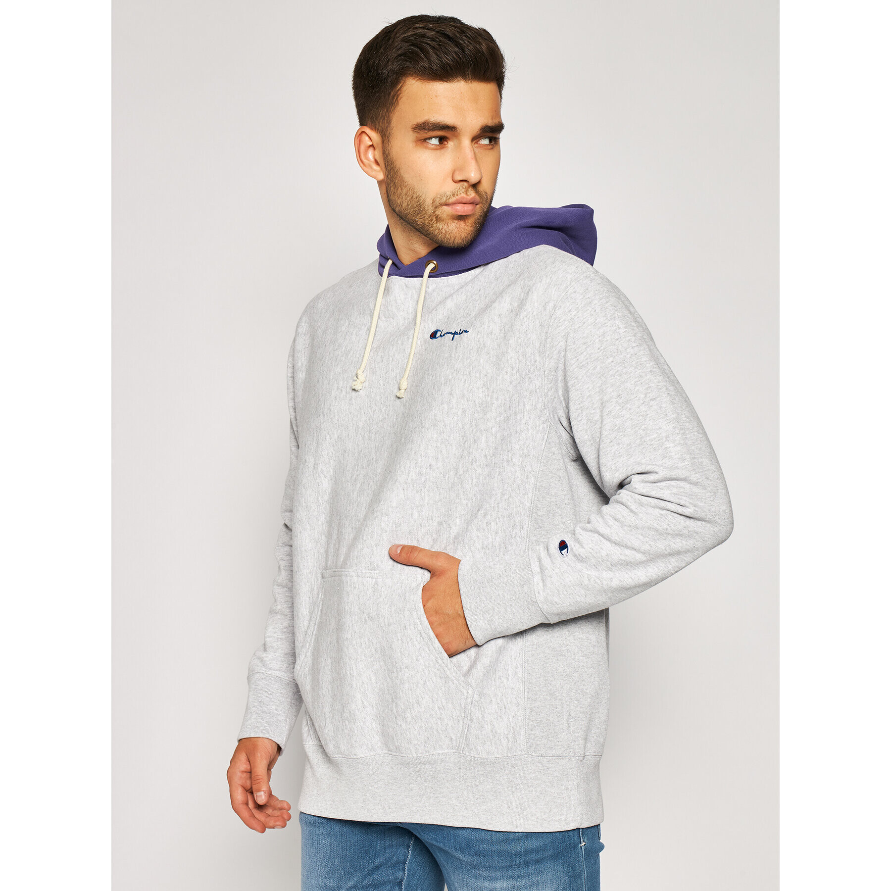 Champion Mikina Contrast Hood Reverse Weave Hoodie 215164 Šedá Regular Fit - Pepit.cz