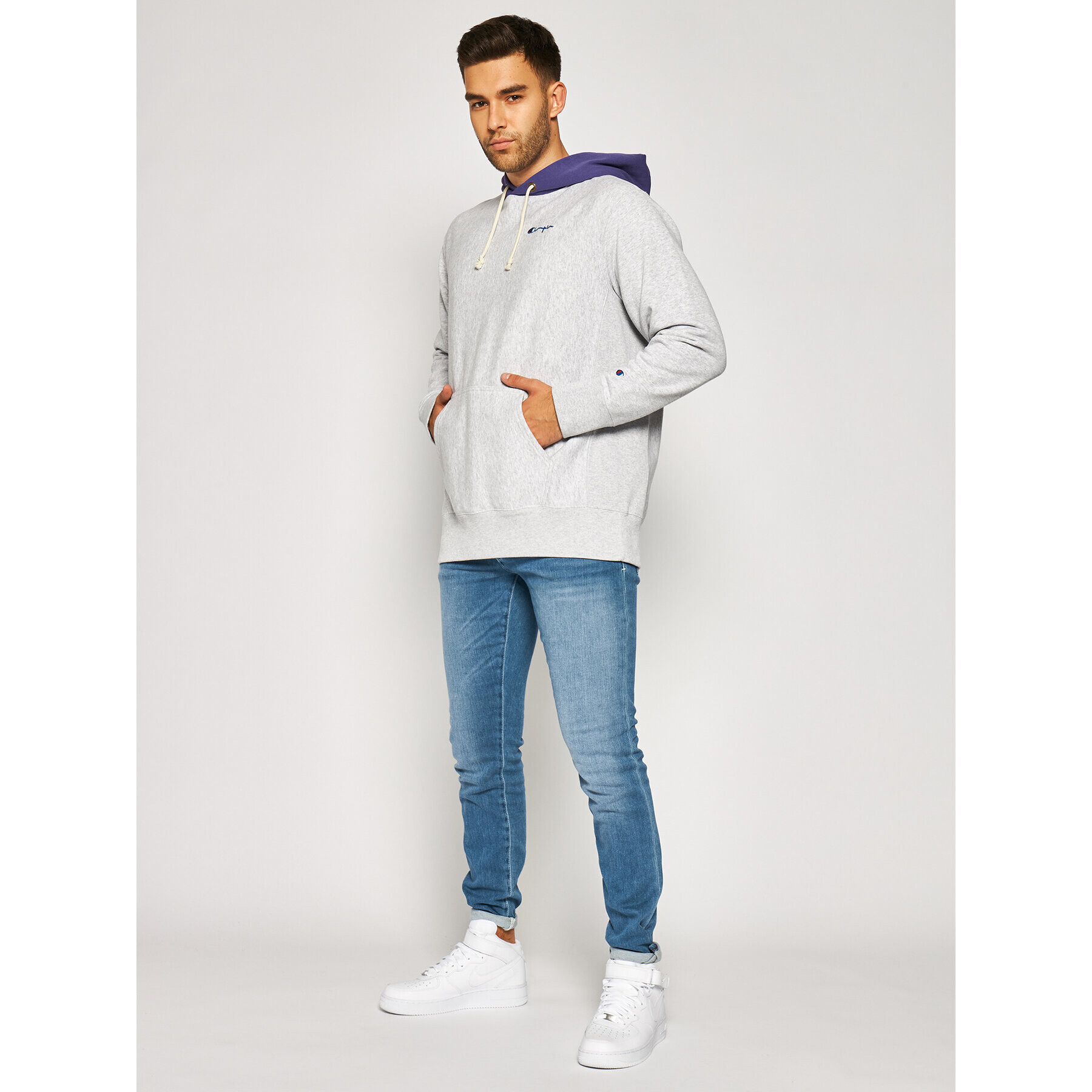 Champion Mikina Contrast Hood Reverse Weave Hoodie 215164 Šedá Regular Fit - Pepit.cz