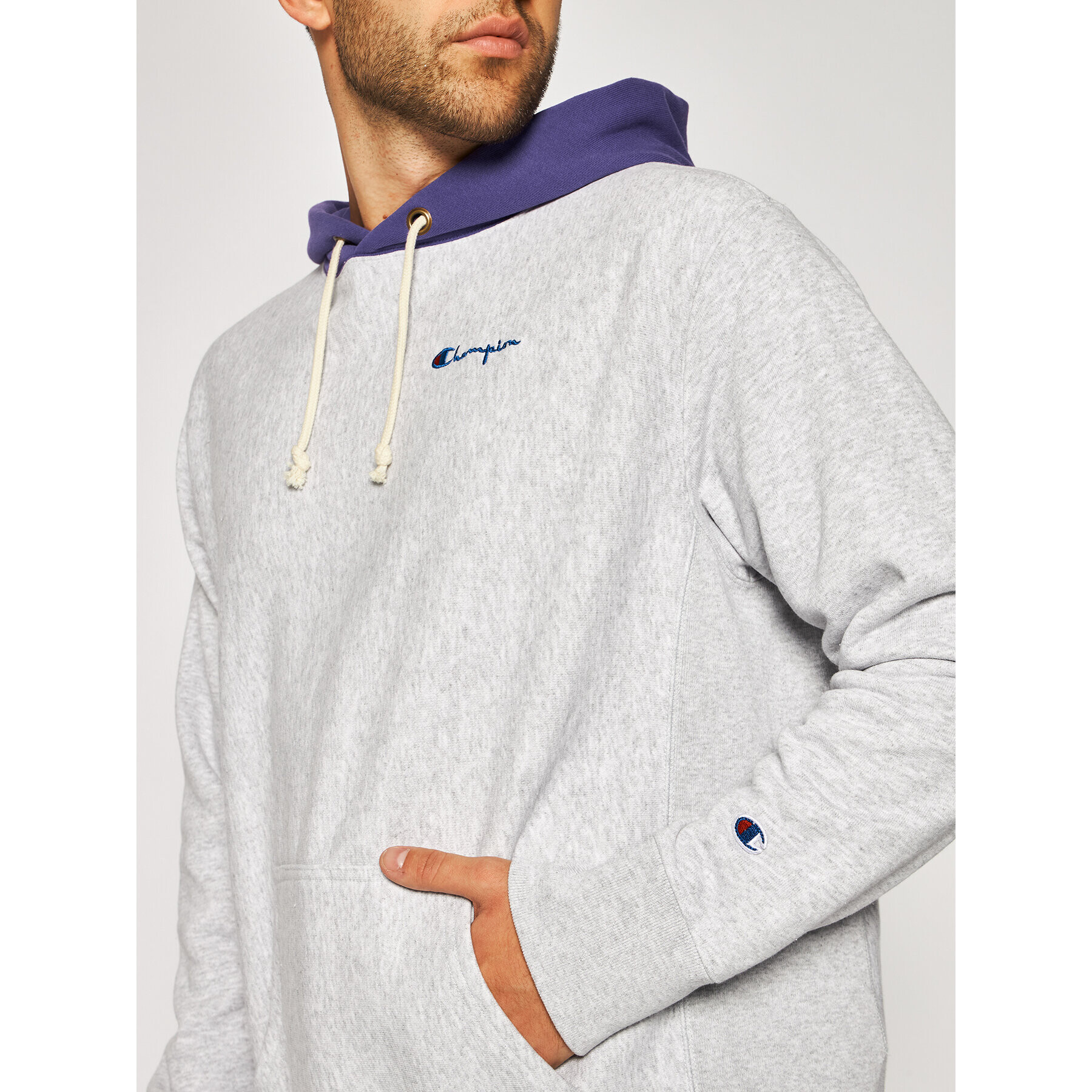 Champion Mikina Contrast Hood Reverse Weave Hoodie 215164 Šedá Regular Fit - Pepit.cz