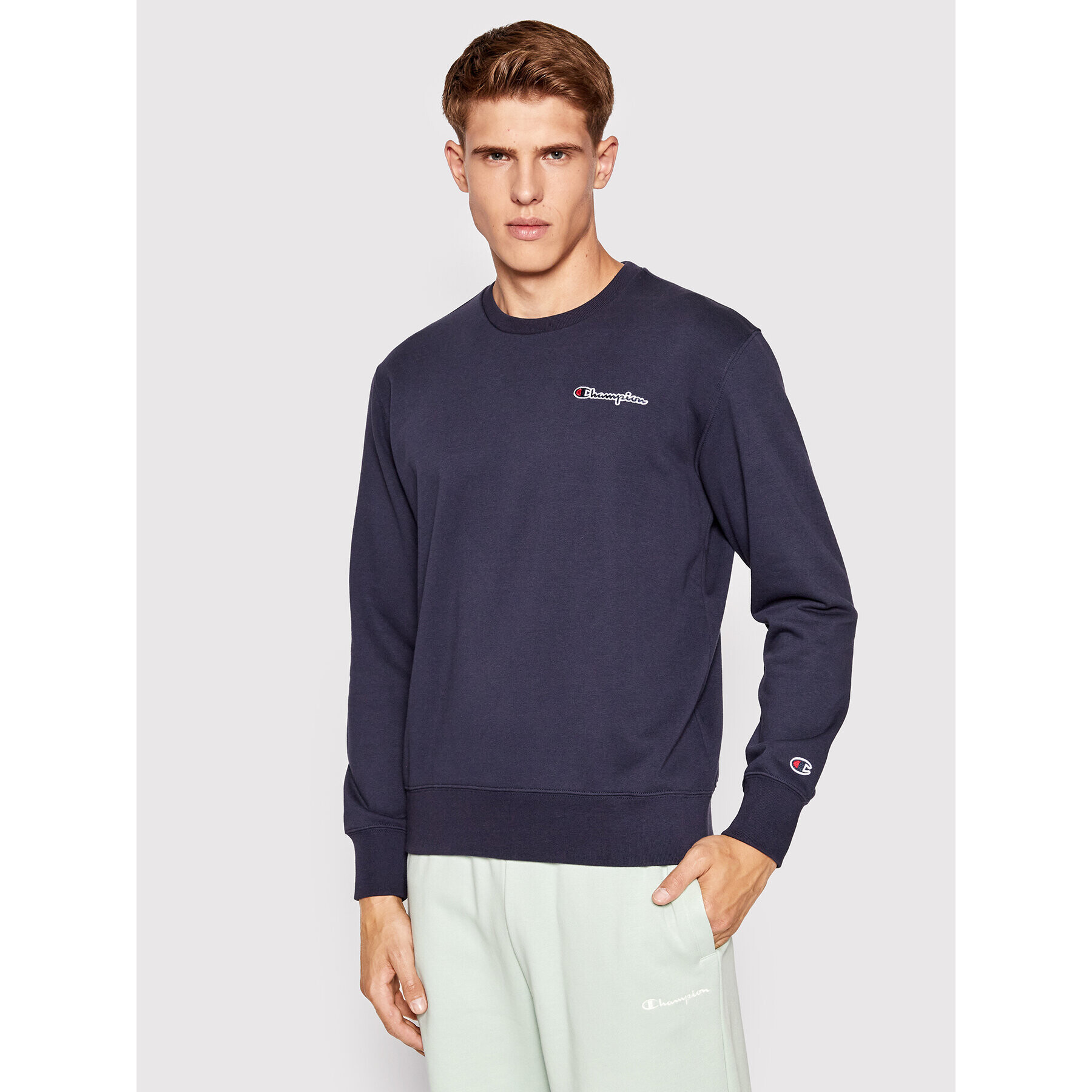 Champion Mikina Crewneck Small Script Logo 217065 Tmavomodrá Comfort Fit - Pepit.cz