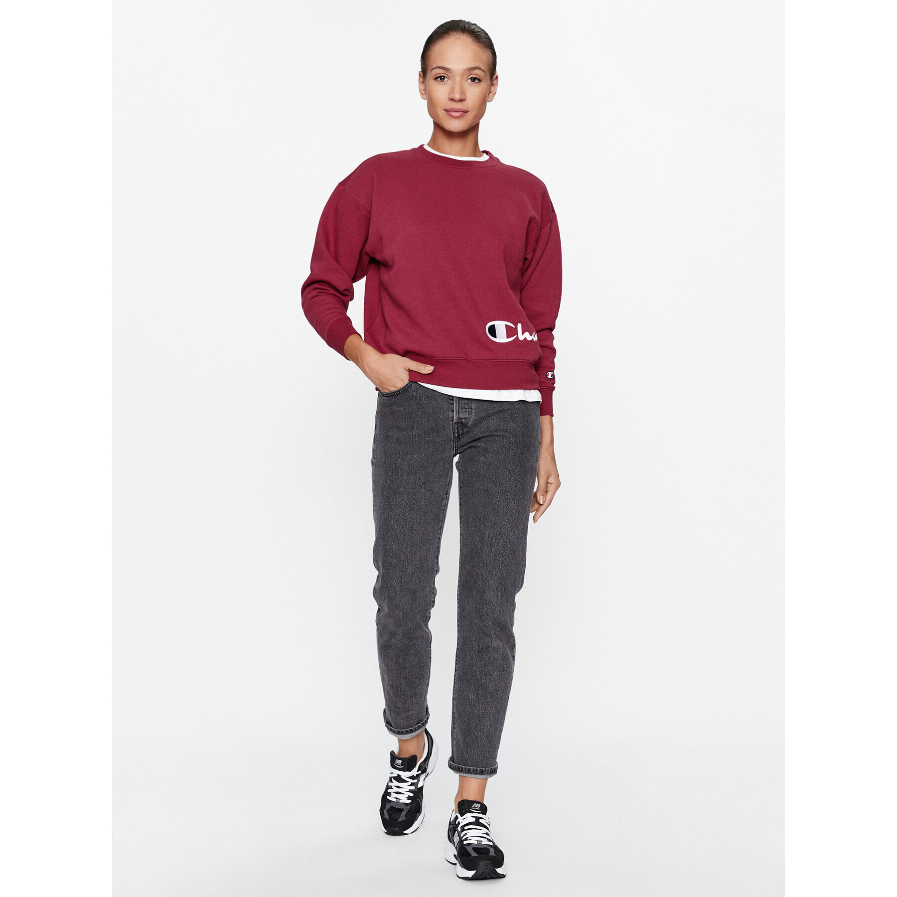 Champion Mikina Crewneck Sweatshirt 116587 Bordó Regular Fit - Pepit.cz