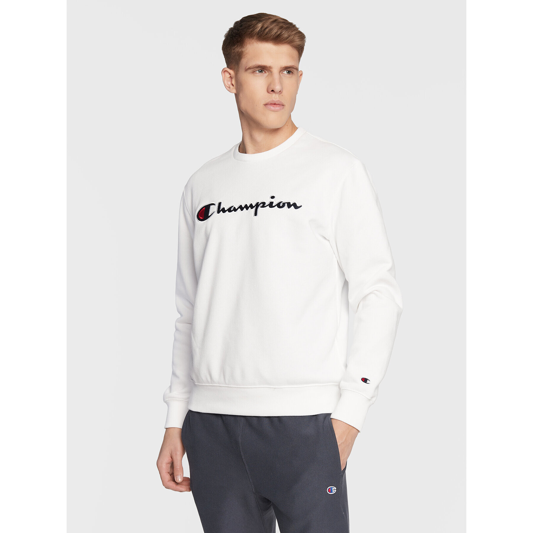 Champion Mikina Embroided Script Logo 217859 Bílá Regular Fit - Pepit.cz