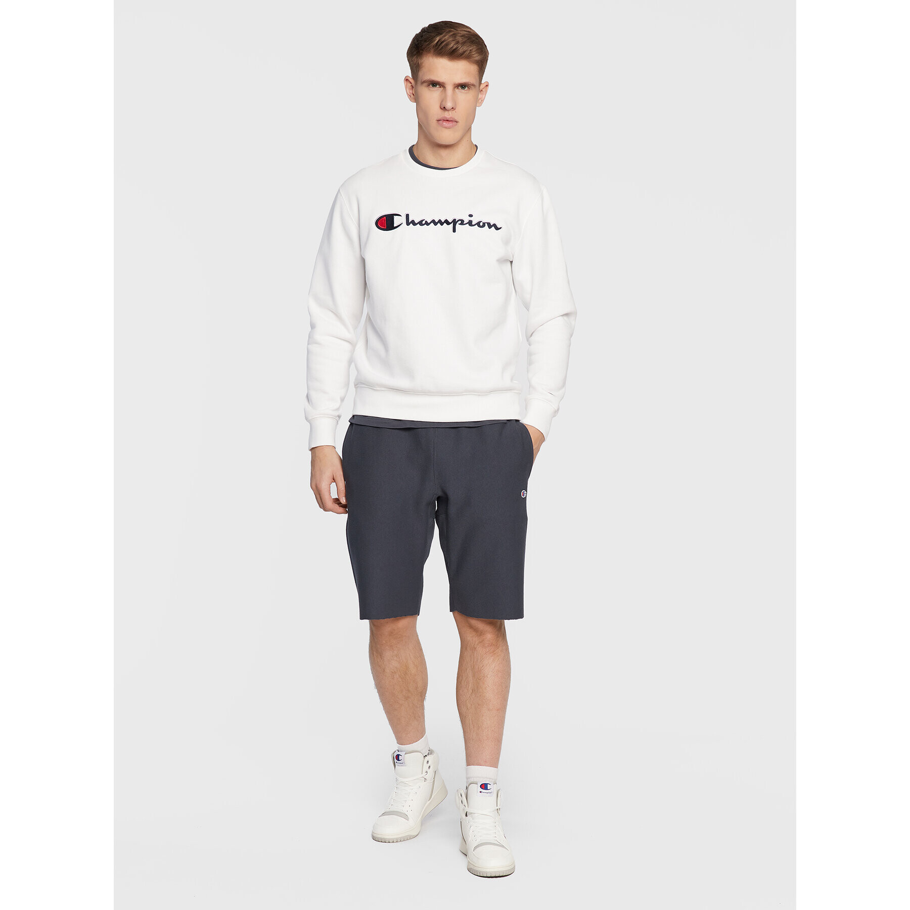 Champion Mikina Embroided Script Logo 217859 Bílá Regular Fit - Pepit.cz