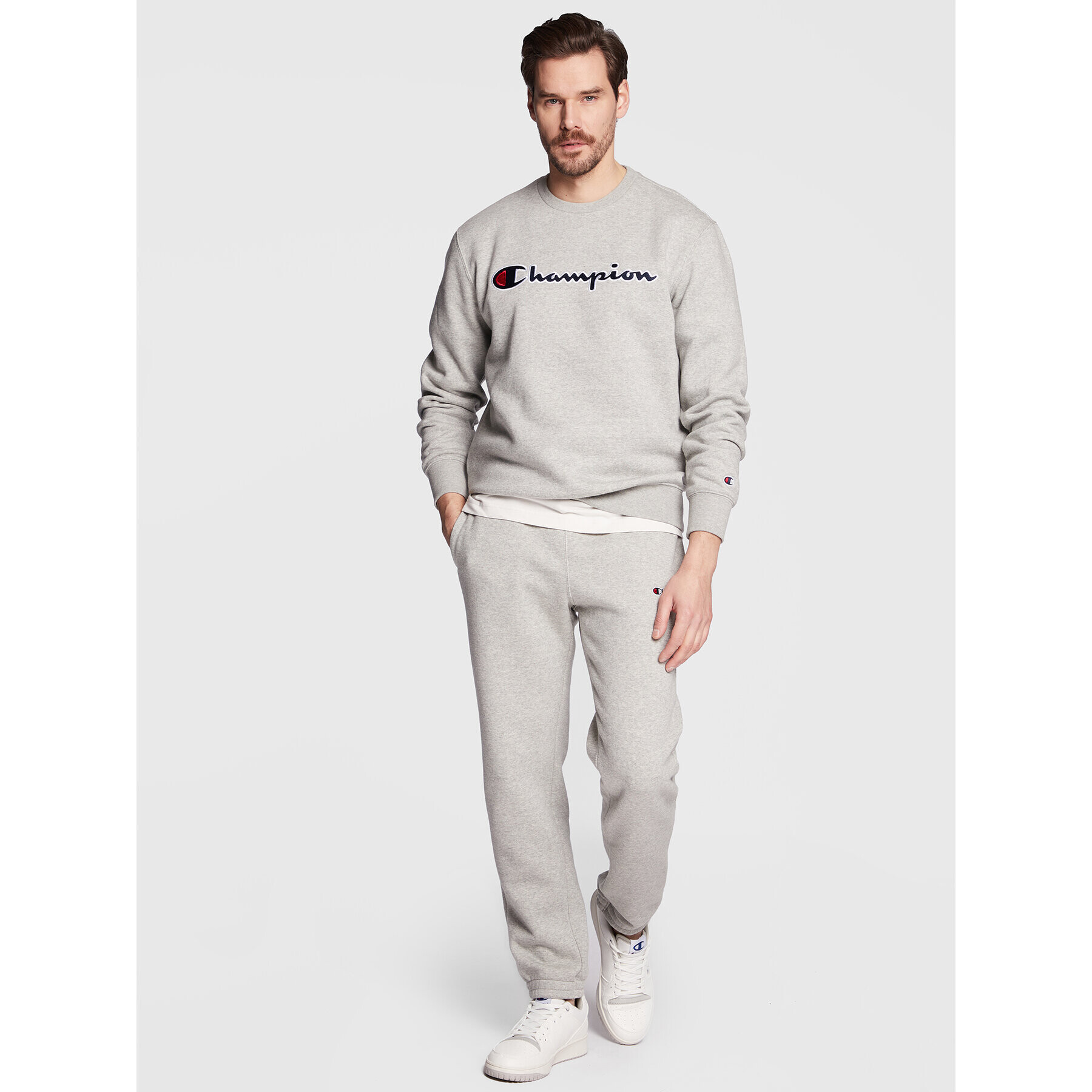 Champion Mikina Embroided Script Logo 217859 Šedá Regular Fit - Pepit.cz