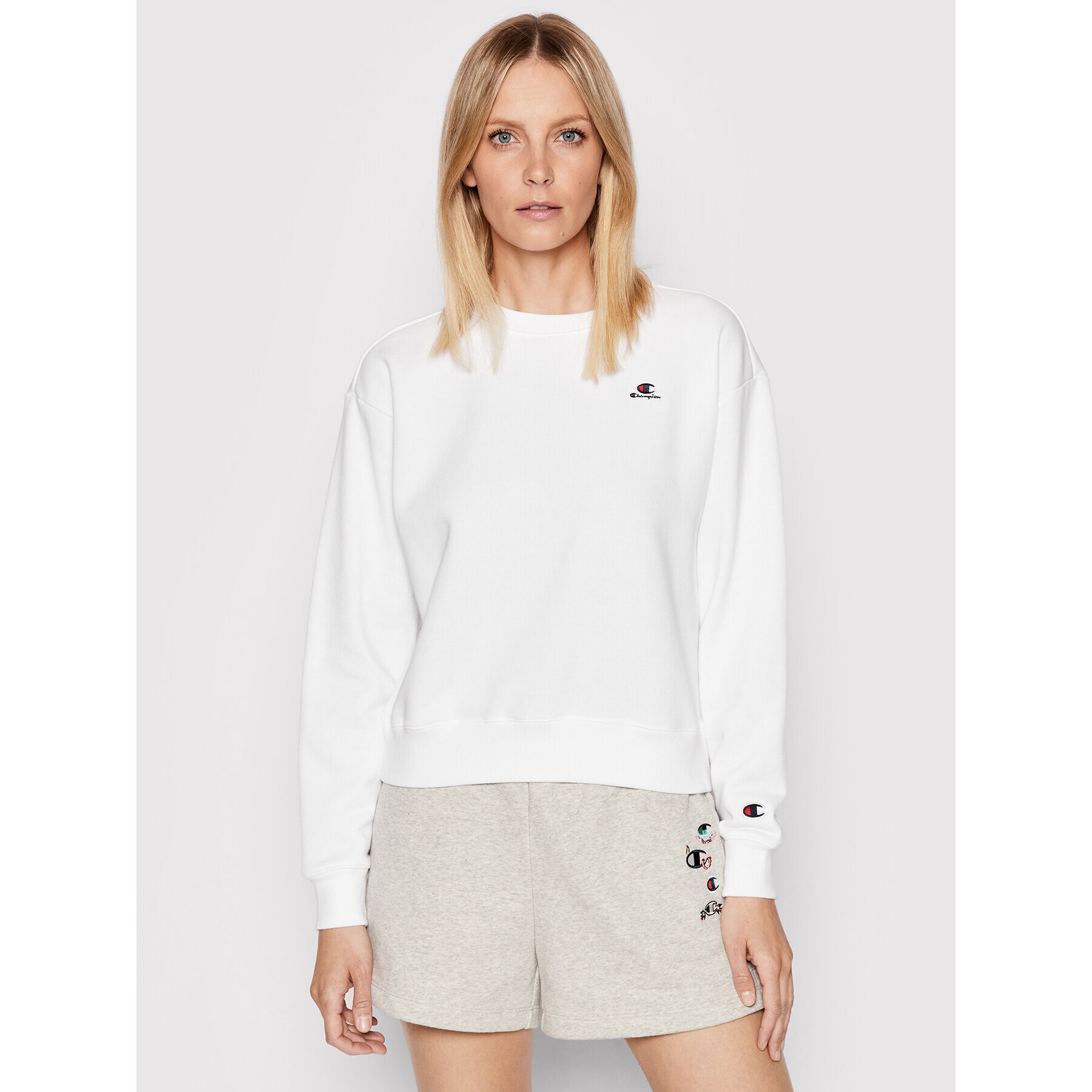 Champion Mikina Embroidered 114923 Bílá Boxy Fit - Pepit.cz